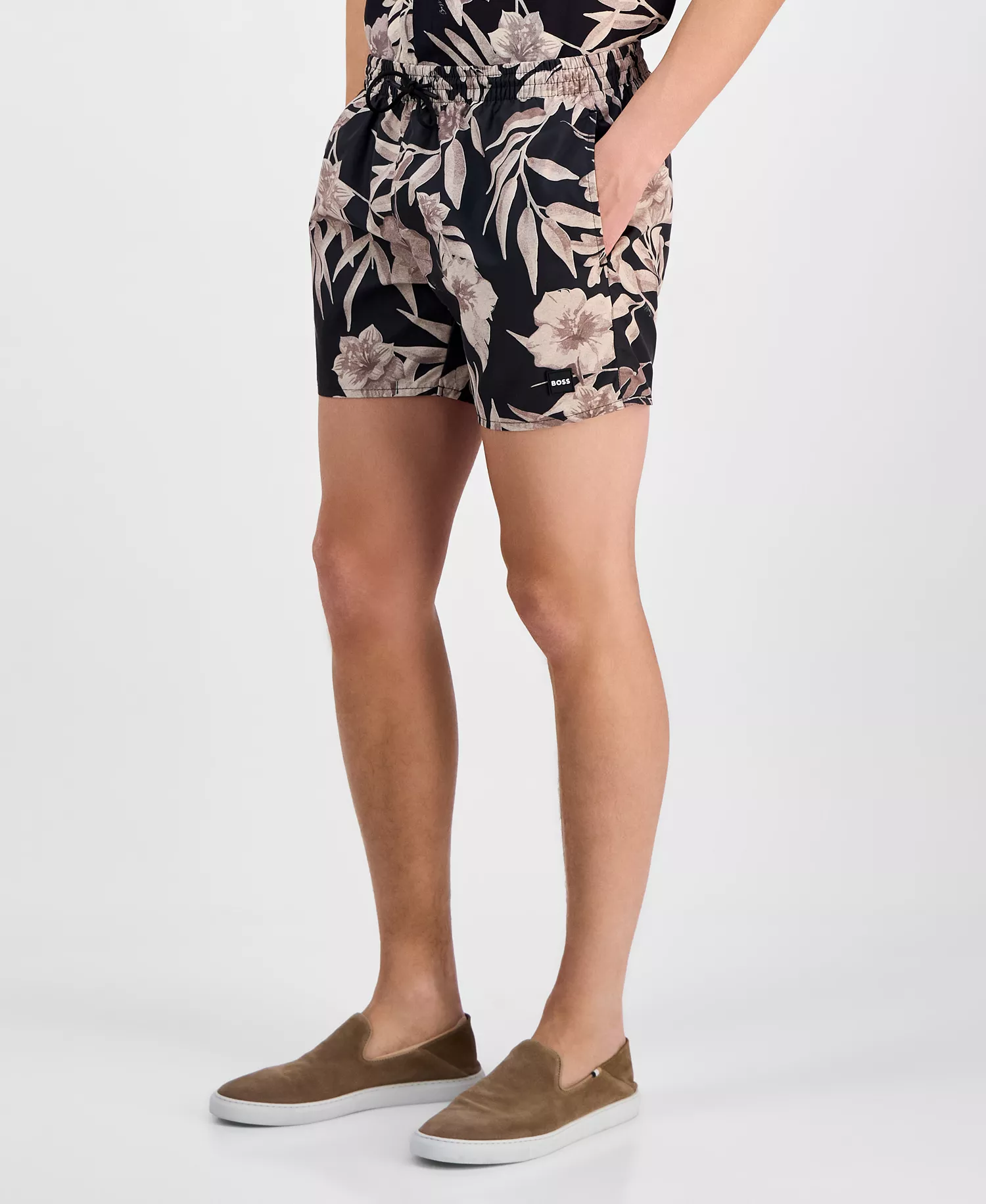 Men's Floral Shorts - Light Beige - S
