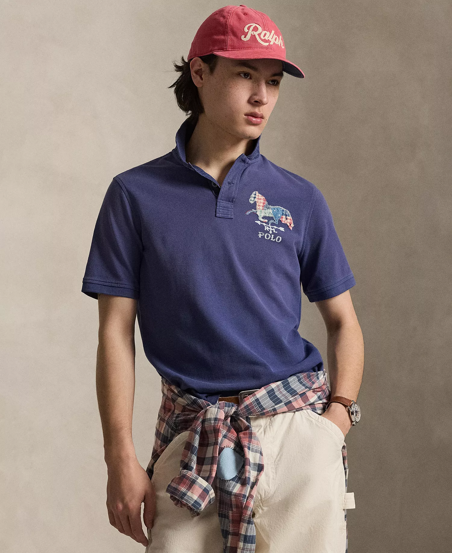 Men's Short-Sleeve Ribbed Collar Polo Shirt - Light Navy - 2XL