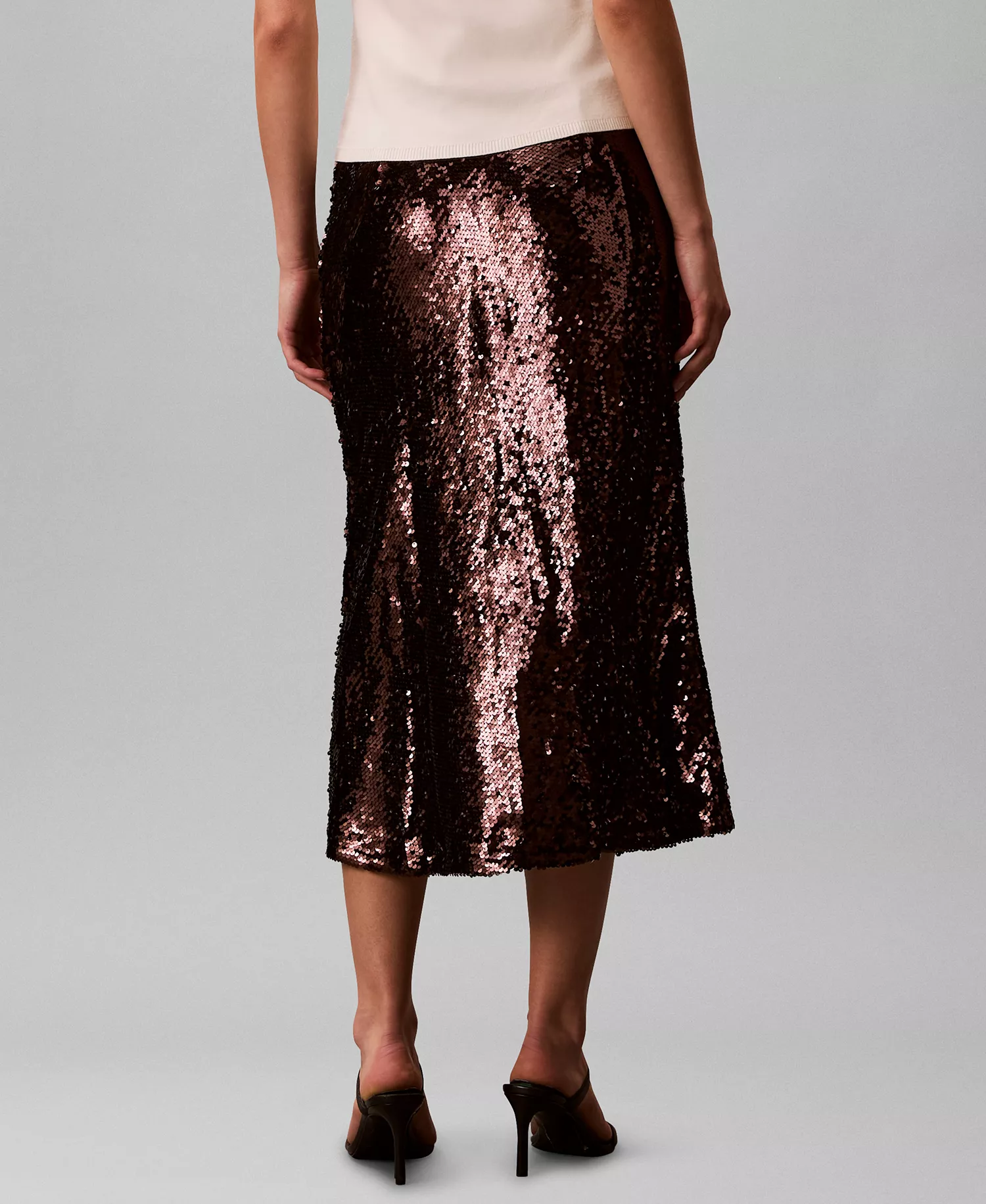 Women's Sequined Midi Skirt - Mocha Brown - 10