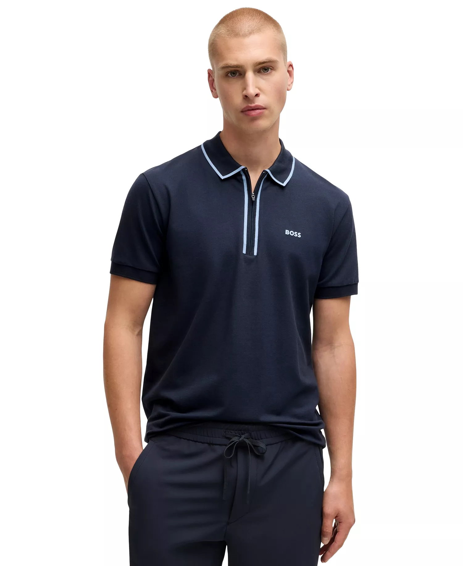 Men's Contrasting Stripes Polo - Dark Blue - S