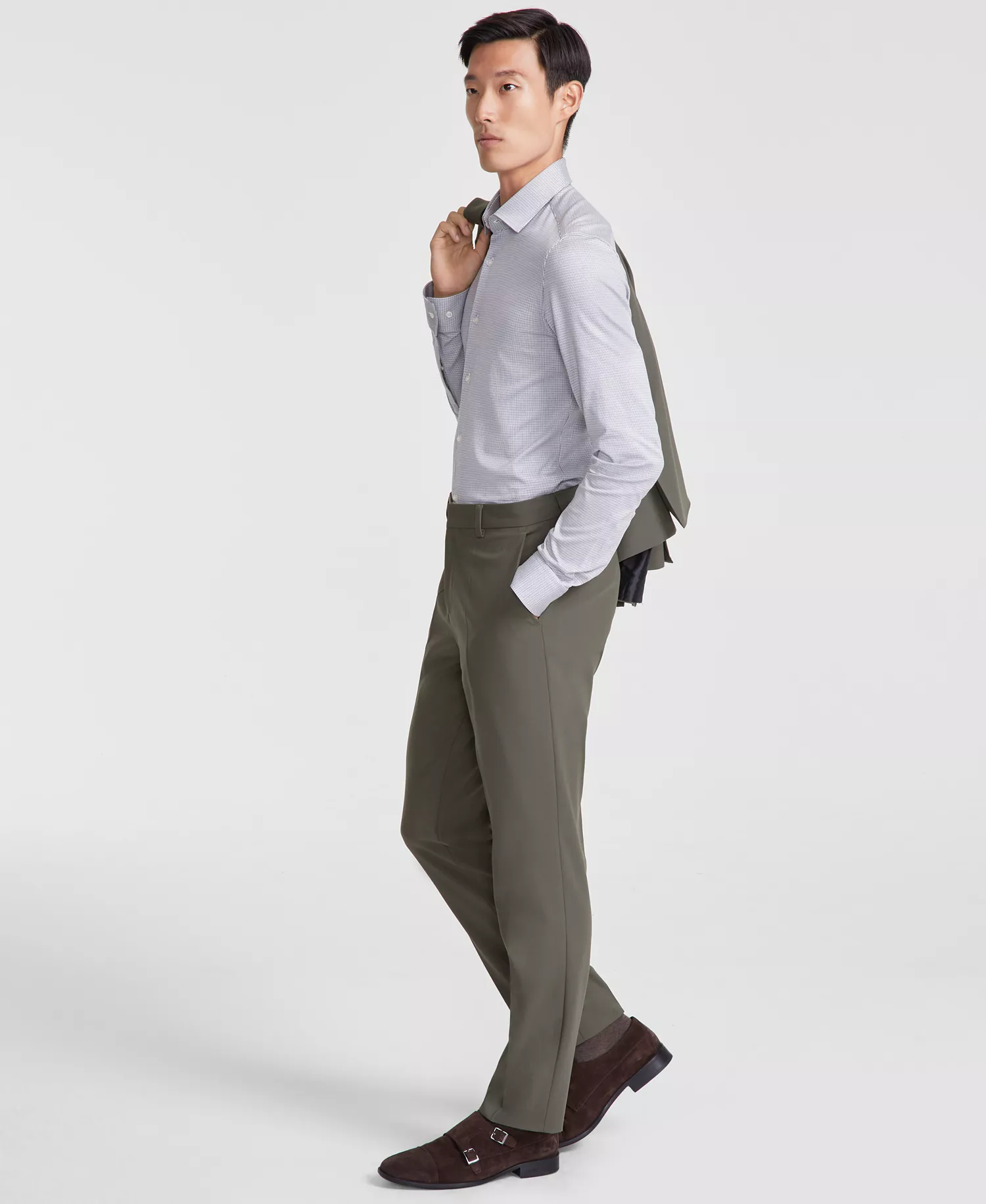 Men's Modern-Fit Solid Suit Separate Pants - Dark Beige/Khaki - 30R