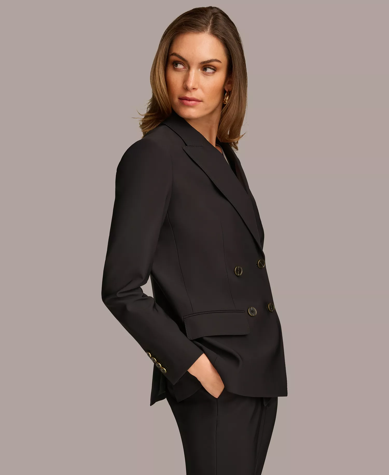 Women's Double Breasted Blazer & Straight Leg Pant Suit Separates - Black - 10