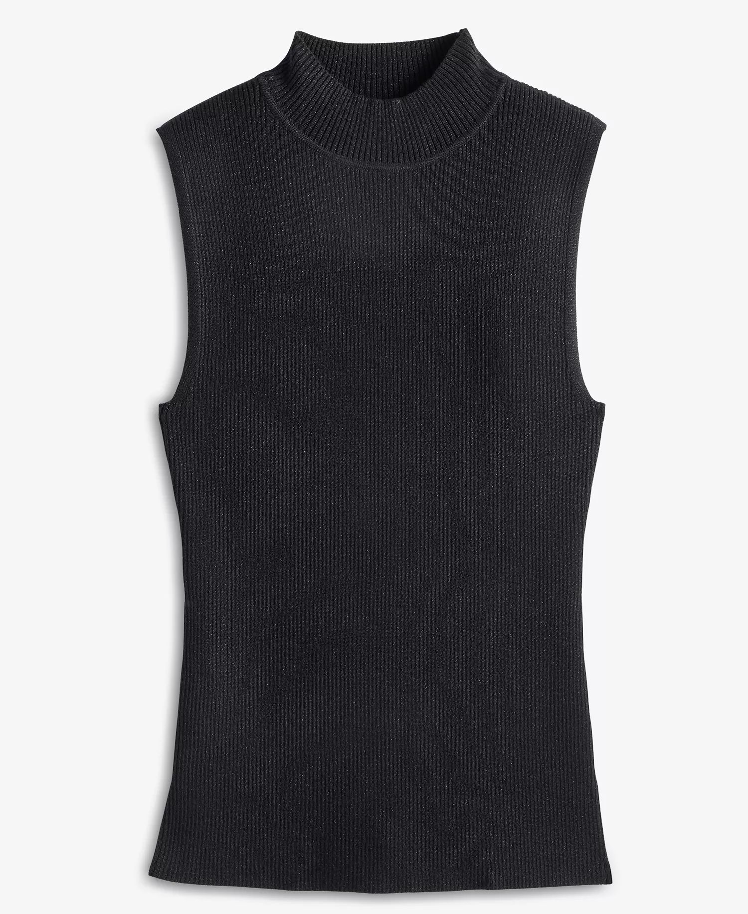 Women's Sleeveless Metallic Knit Mock-Neck Sweater, Macy's Exclusive - Deep Black Metallic - L