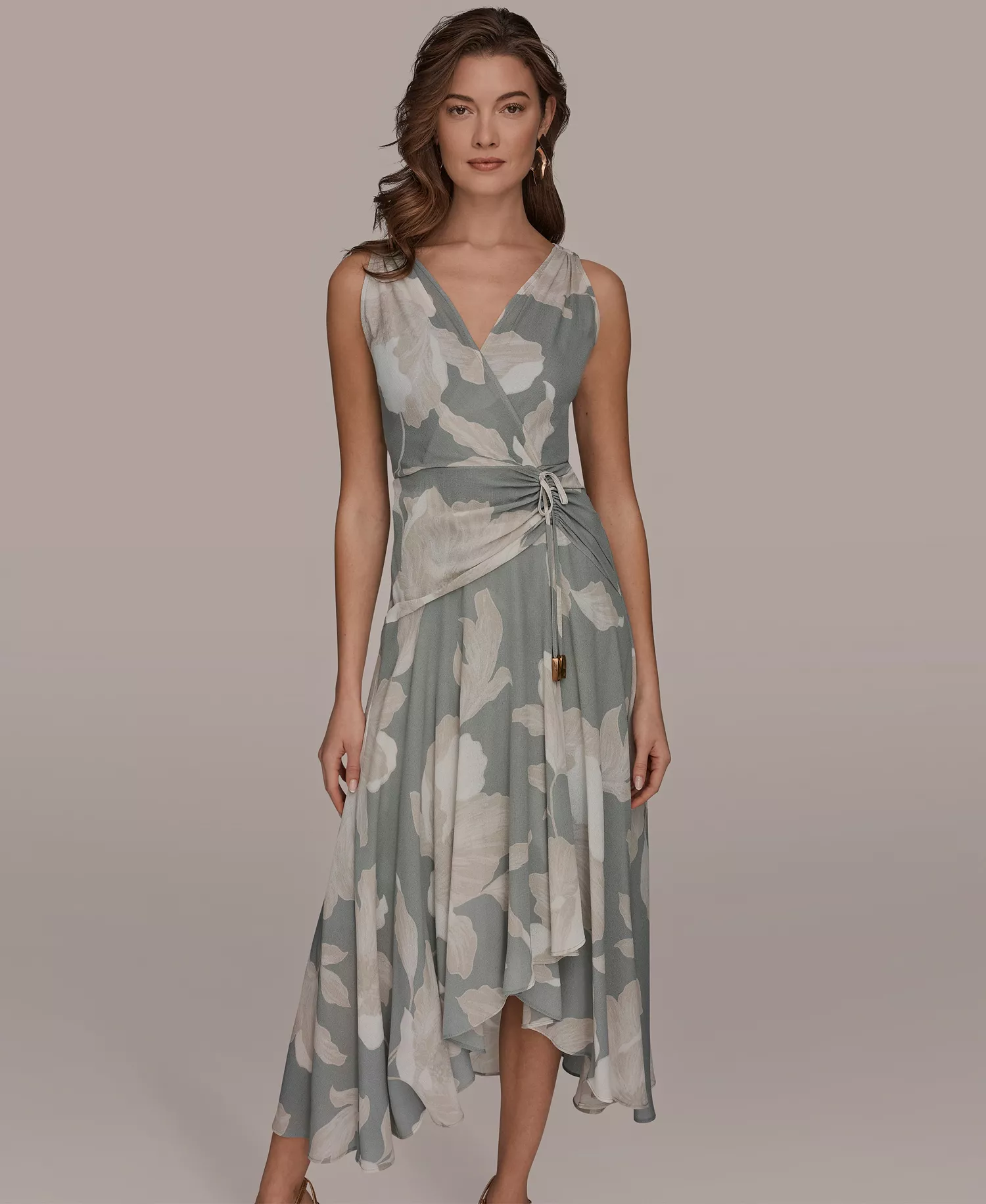 Women's Faux-Wrap Sleeveless Dress - Weathered Sage/Cream - 10