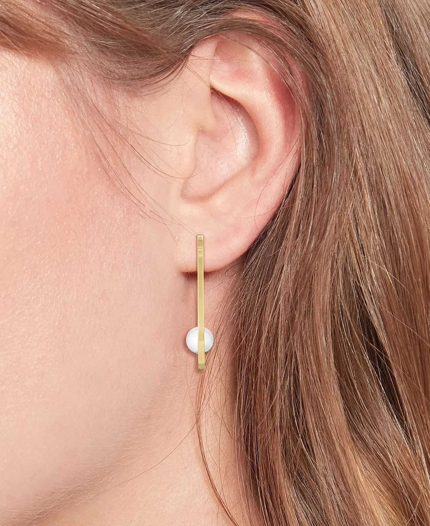 Gold-Tone Glass Pearl Medium Hoop Earrings , 1.2" - Gold - ONE SIZE