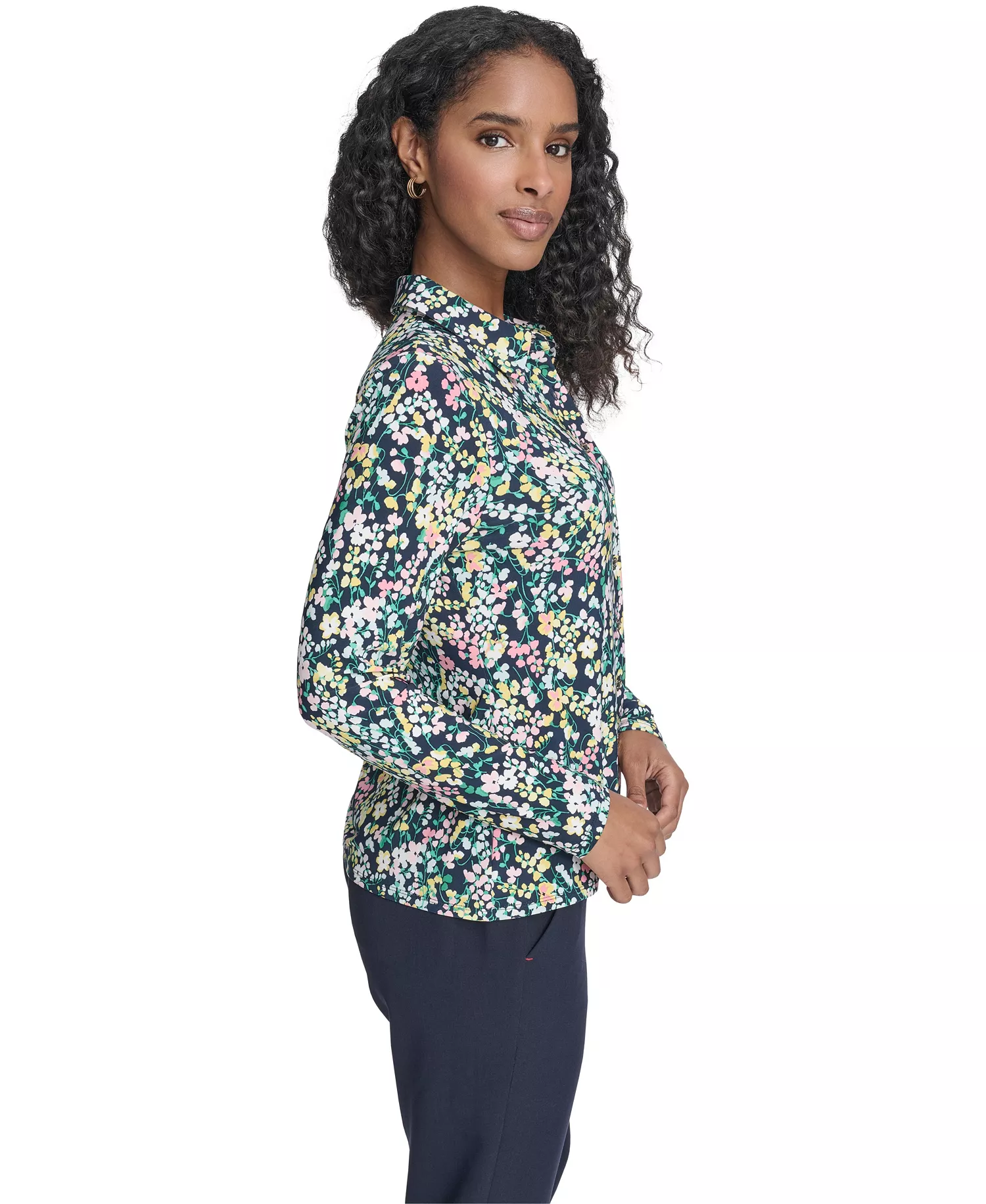 Women's Floral Long-Sleeve Shirt - Midnight Multi - L