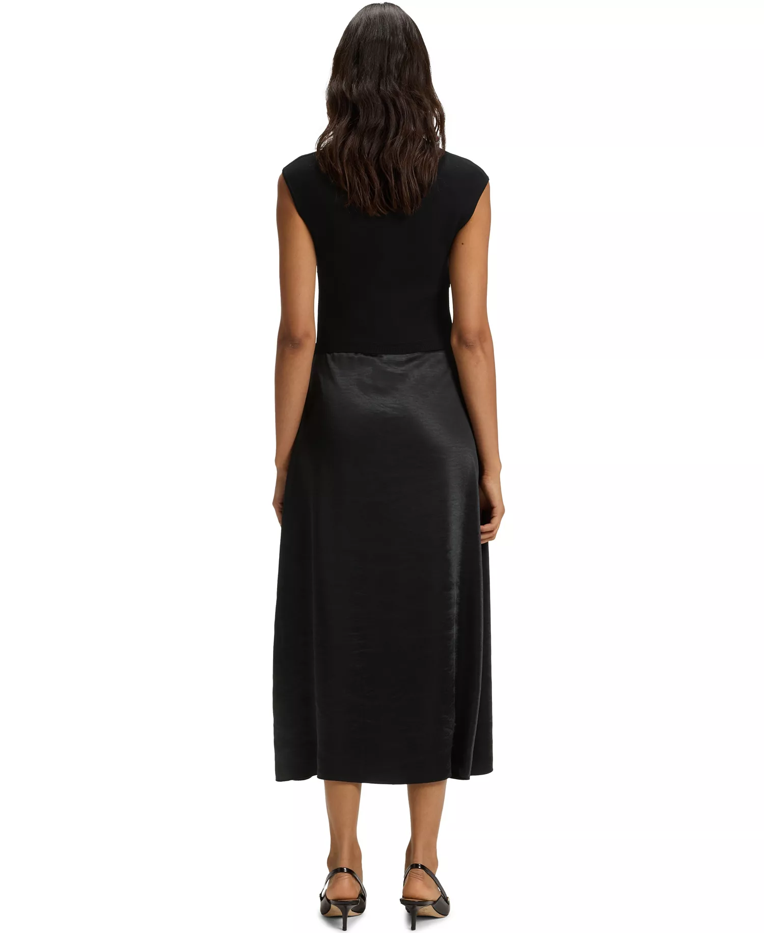 Women's Knitted Satin Dress - Black - L