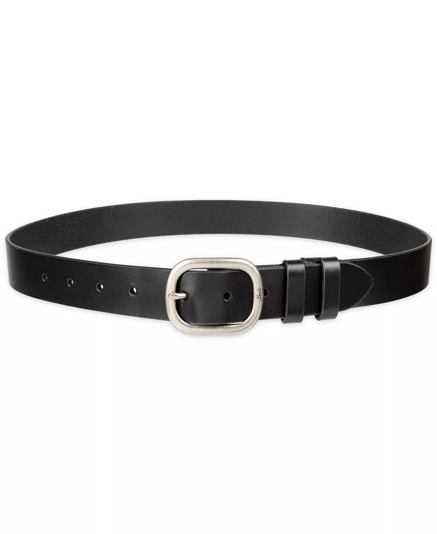 Women's Casual Center Bar Double Loop Leather Belt - Black - L