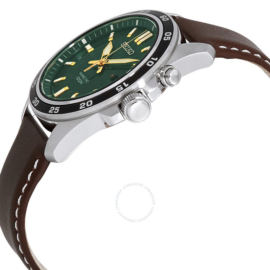 Seiko Kinetic Green Dial Brown Leather Men's Watch