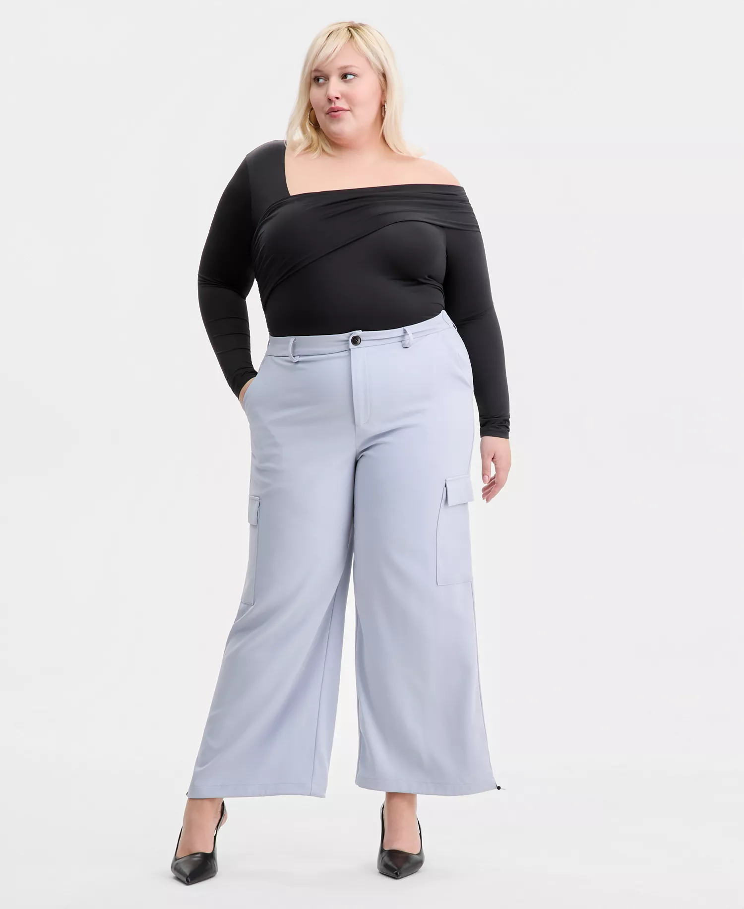 Trendy Plus Size Cargo Drawcord-Hem Pants, Macy's Exclusive - Powder Blue - 0X