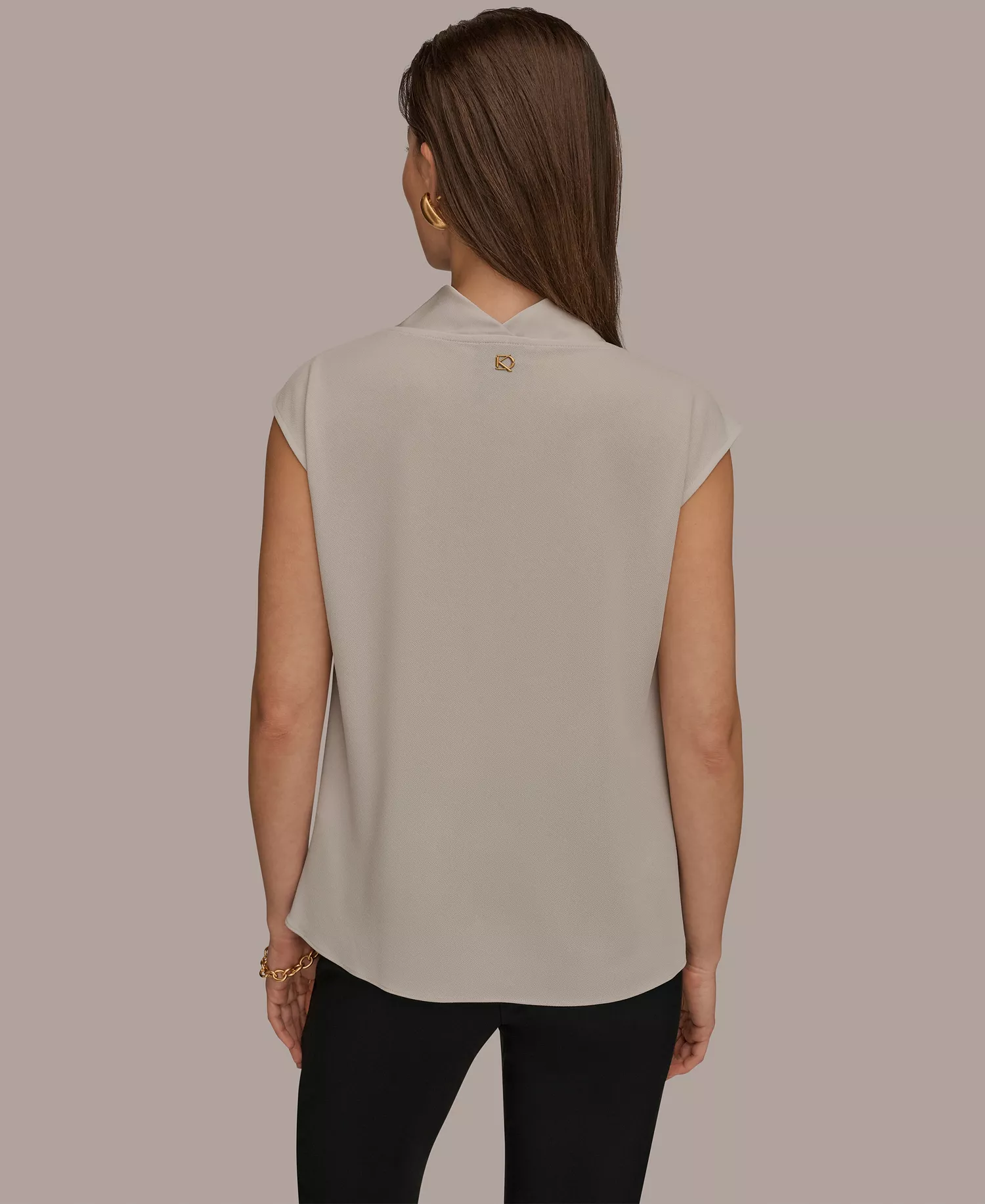 Women's Mixed Media Cowl Neck Top - Tuscan Grey - L