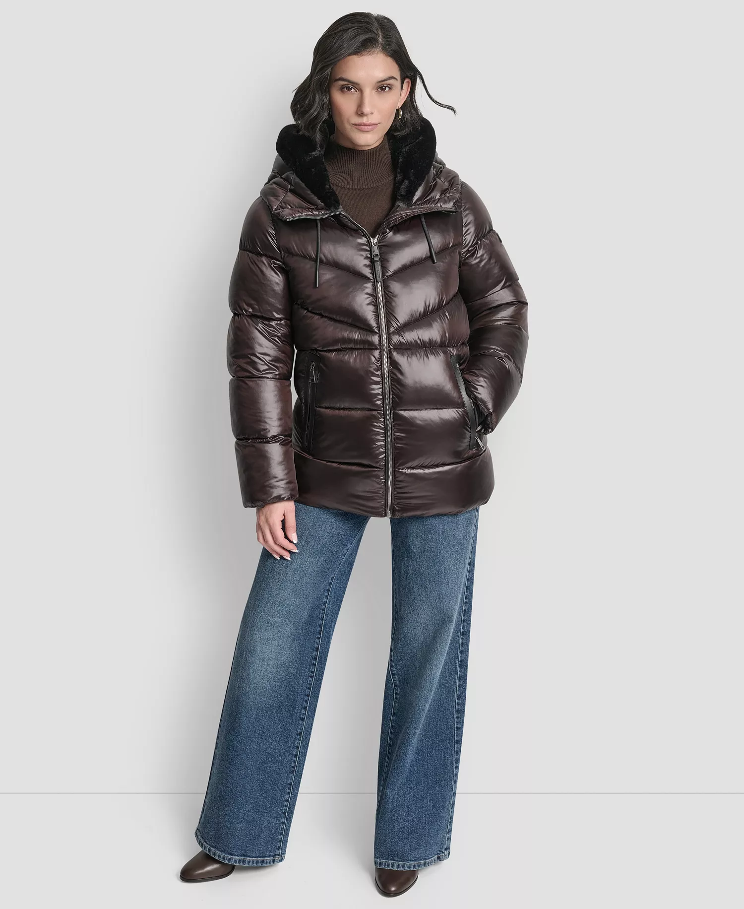 Women's Shine Hooded Puffer Coat - Bitter - L