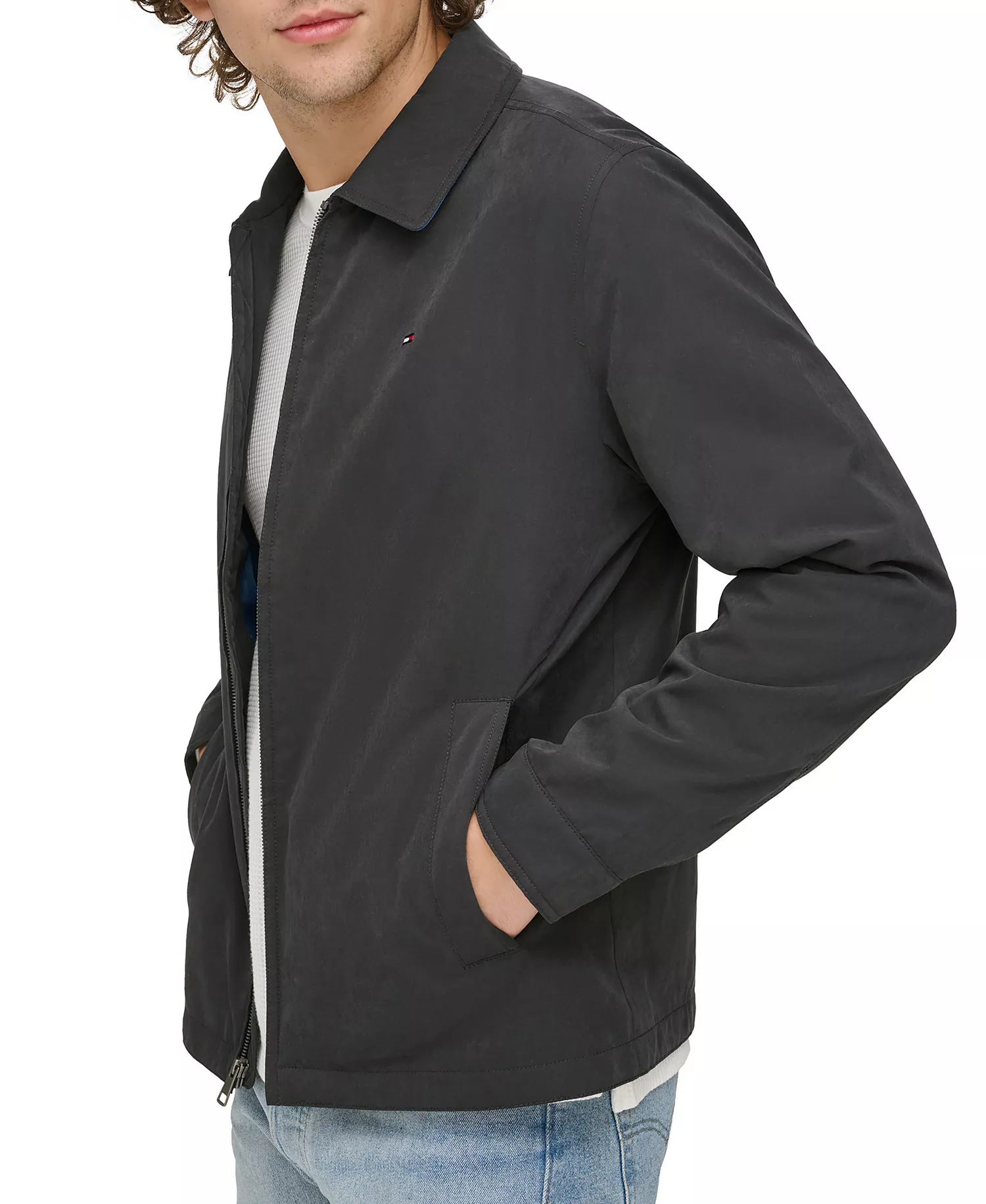 Men's Lightweight Full Zip-Front Jacket  - Black - S