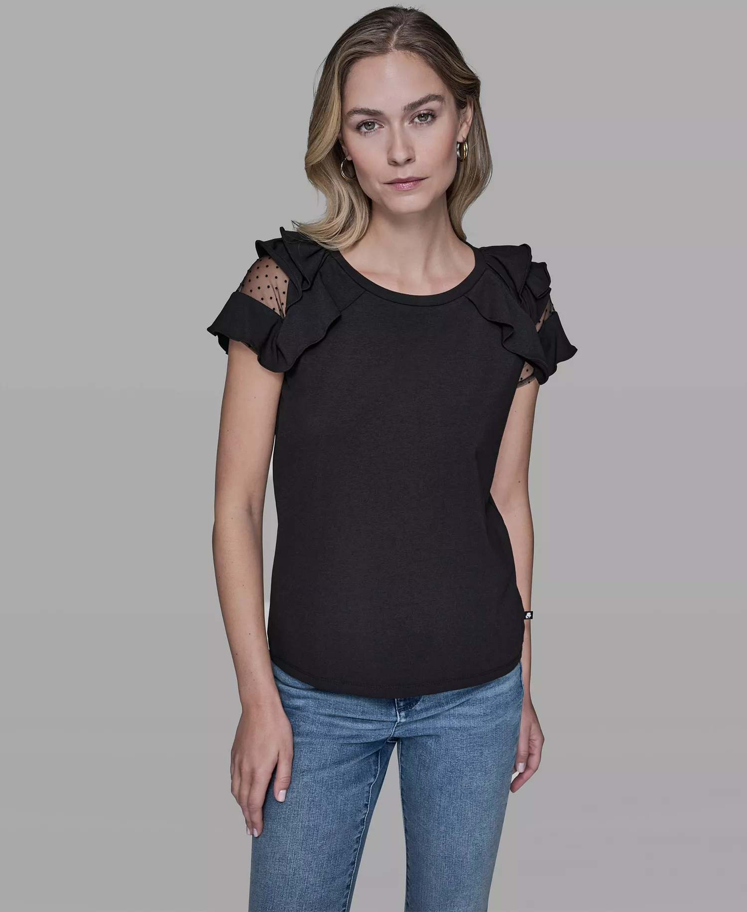 Women's Ruffle-Sleeve Pull-On Top - Black - L