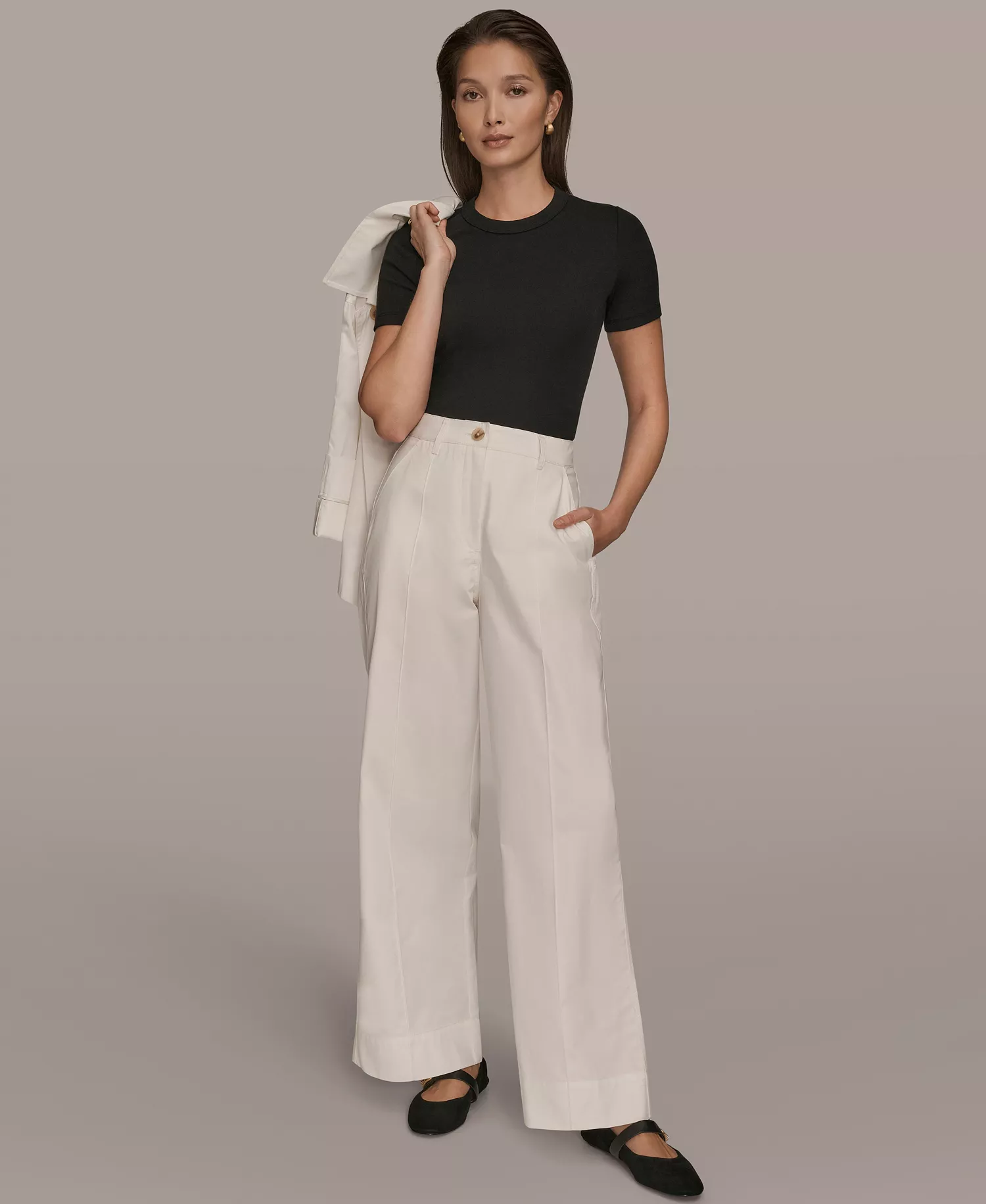 Women's High-Rise Cotton Twill Pintuck Trousers - Cream - 10