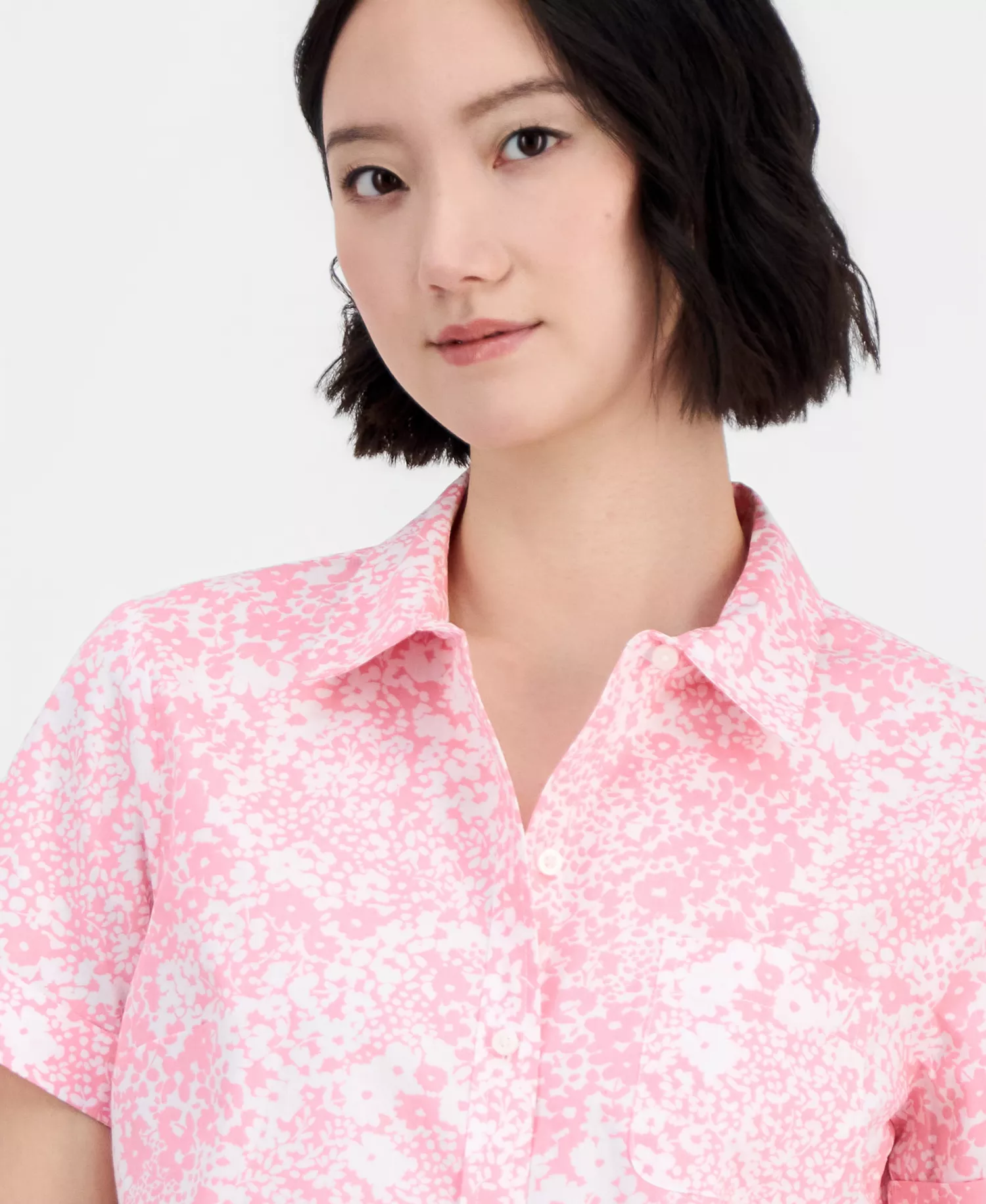 Nautica Women's Shadow Floral Cotton Camp Shirt - English Rose/ Bright White - L