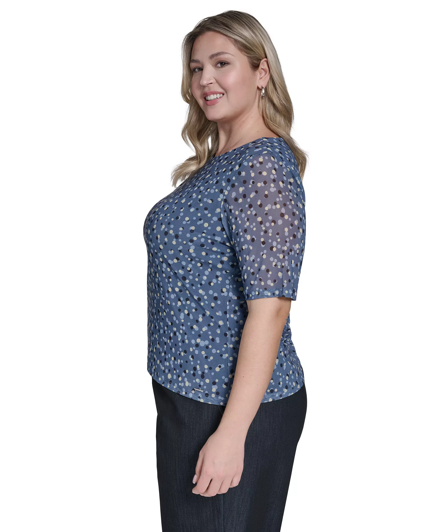 Plus Size Printed Gathered Shoulder Top - Flint Multi - 1X