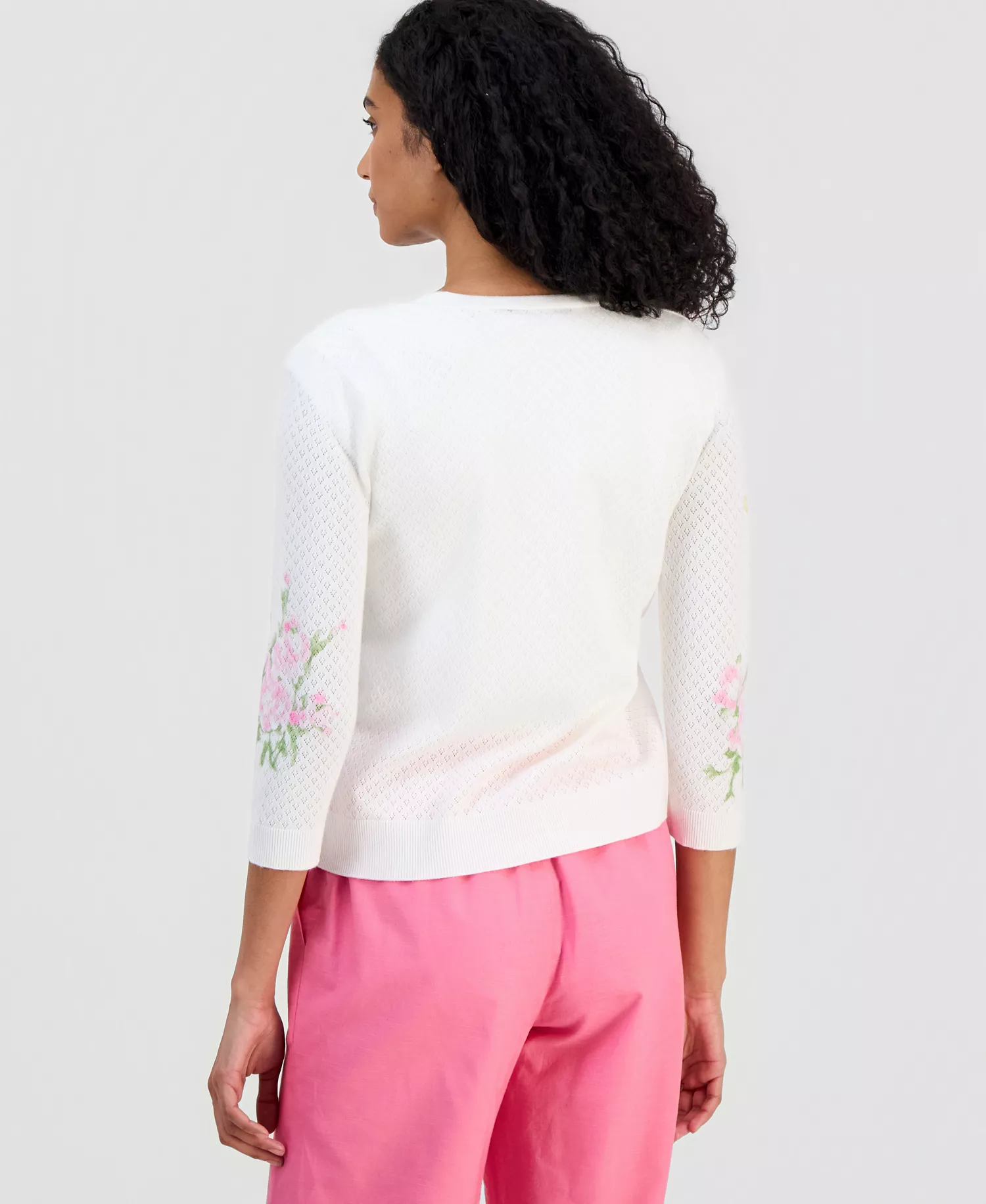 Women's Pointelle V-Neck Cardigan - White Star - L