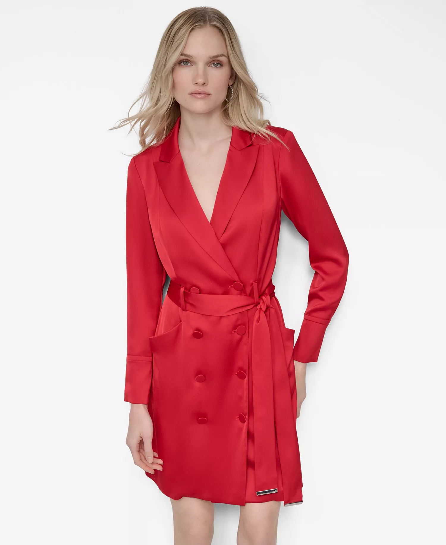 Women's Long Sleeve Double Breasted Shirtdress - City Crimson - 12