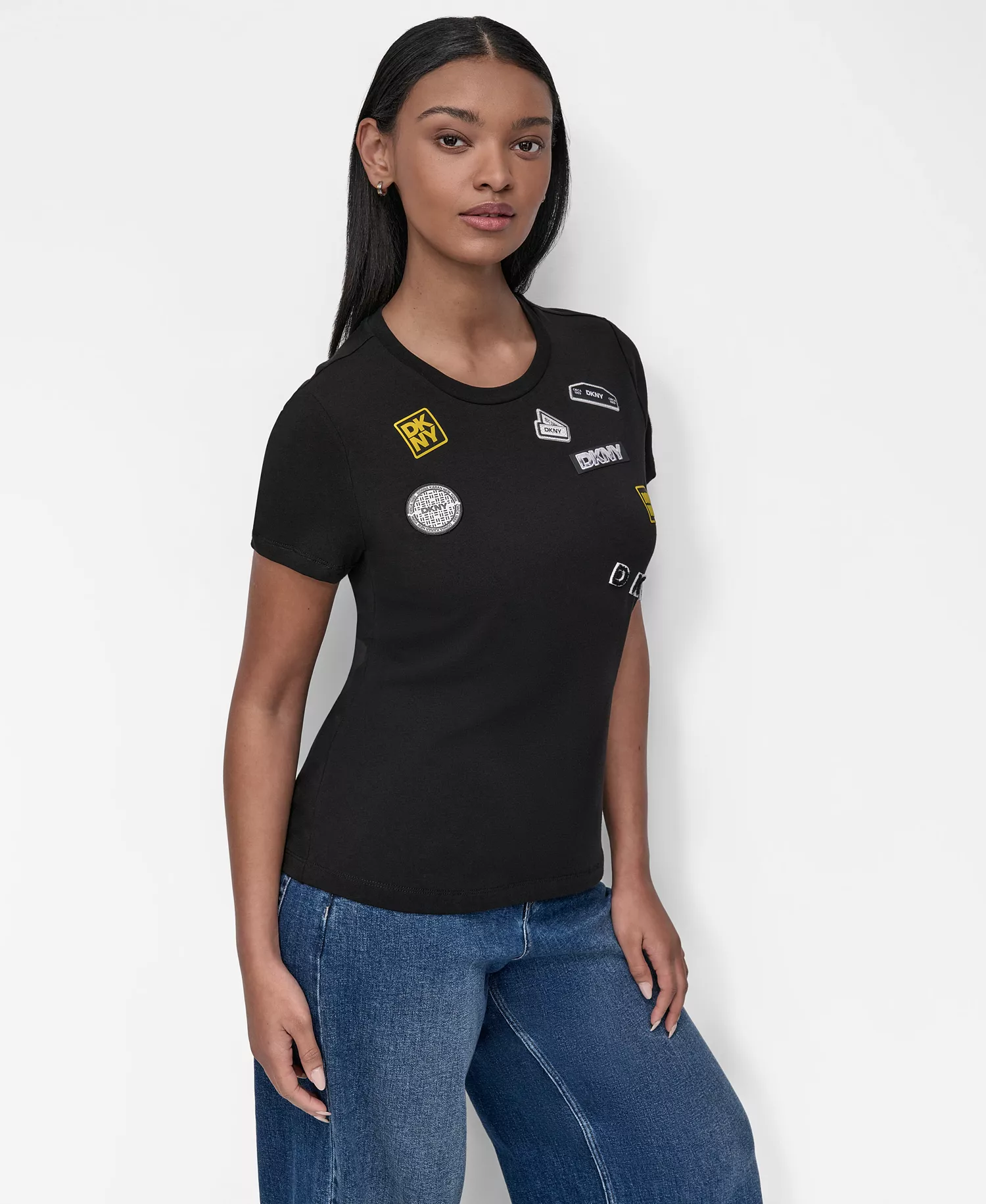 Women's Pins And Patches Crewneck T-Shirt - Black - L