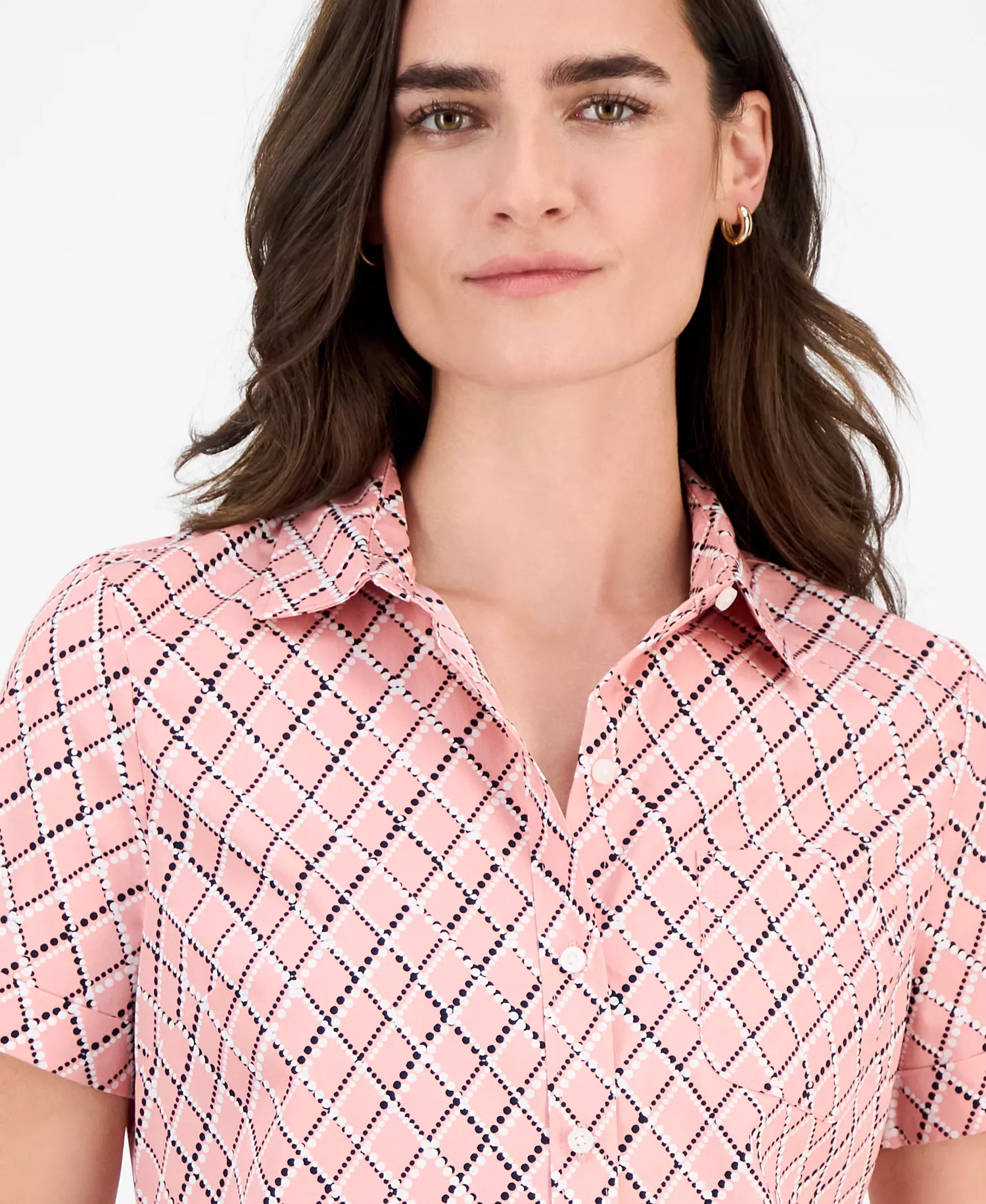 Nautica Women's Argyle Dot Camp Shirt - Bridal Rose Multi - L