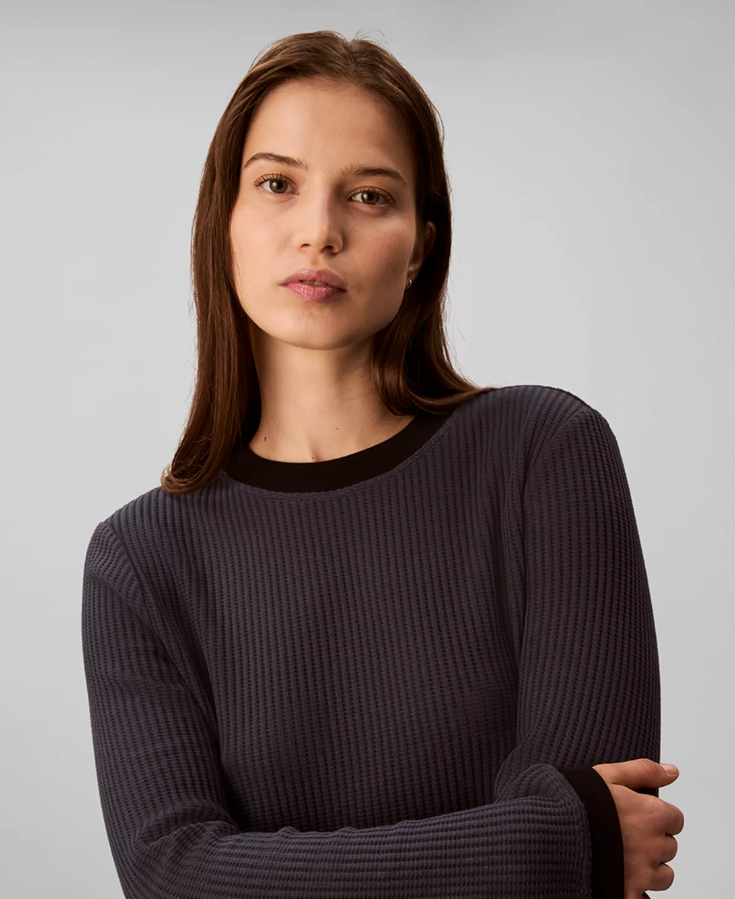 Women's Long-Sleeve Waffle Knit T-Shirt - Inkwell - XS