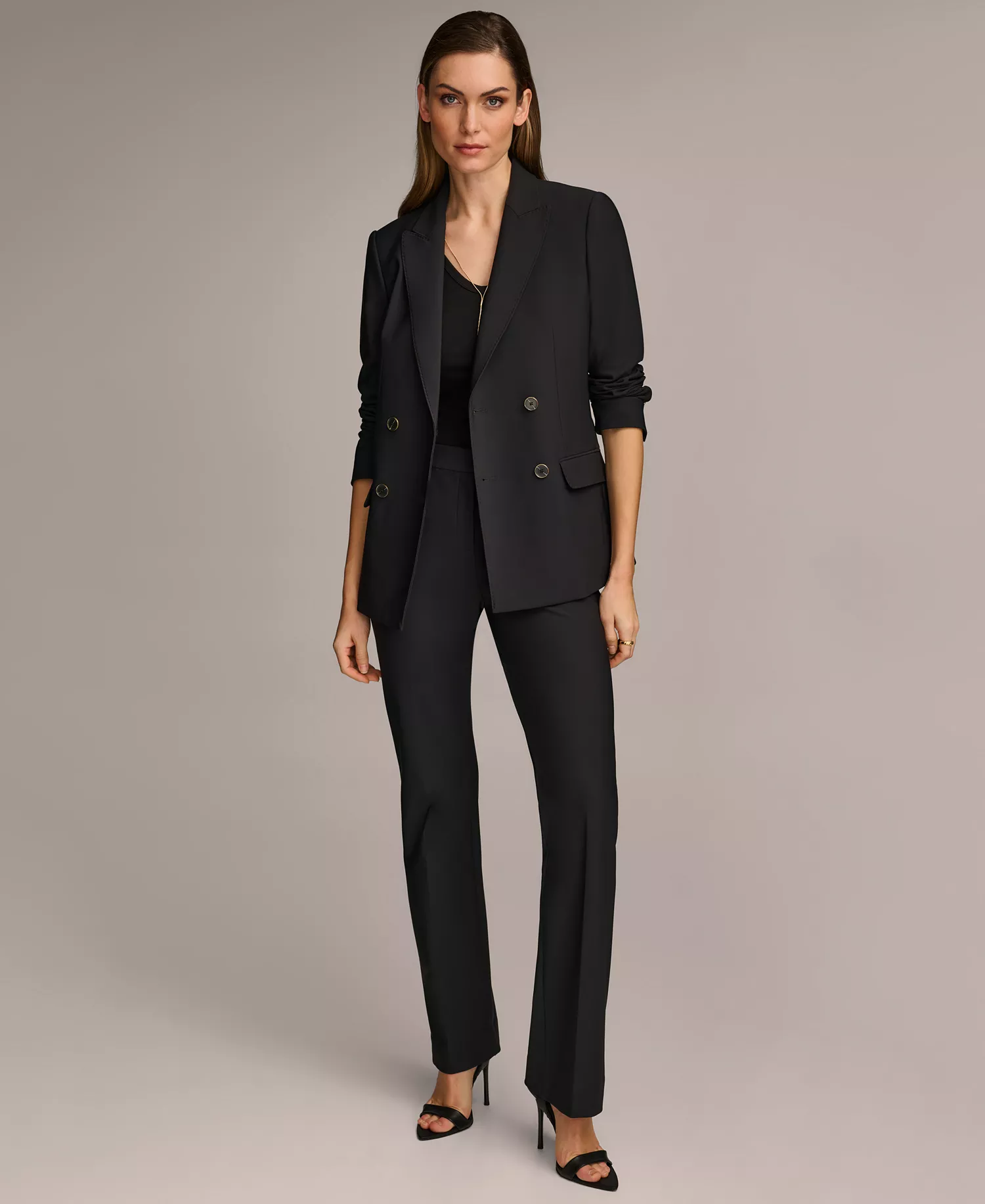 Women's Double Breasted Blazer & Straight Leg Pant Suit Separates - Black - 10