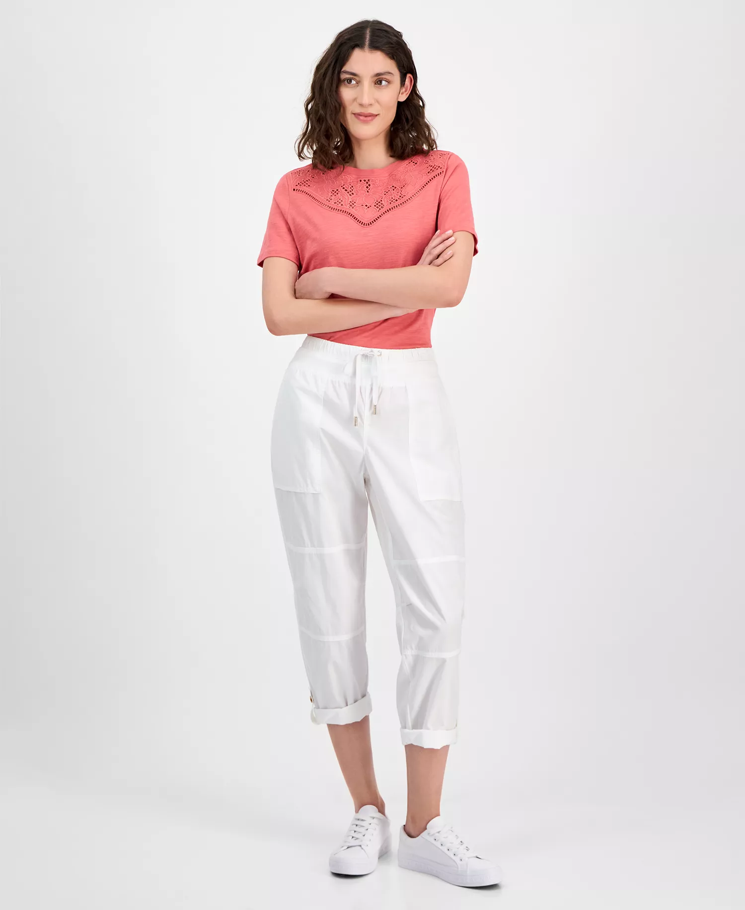 Jeans Women's Cotton Roll-Tab Utility Pants - Bright White - L