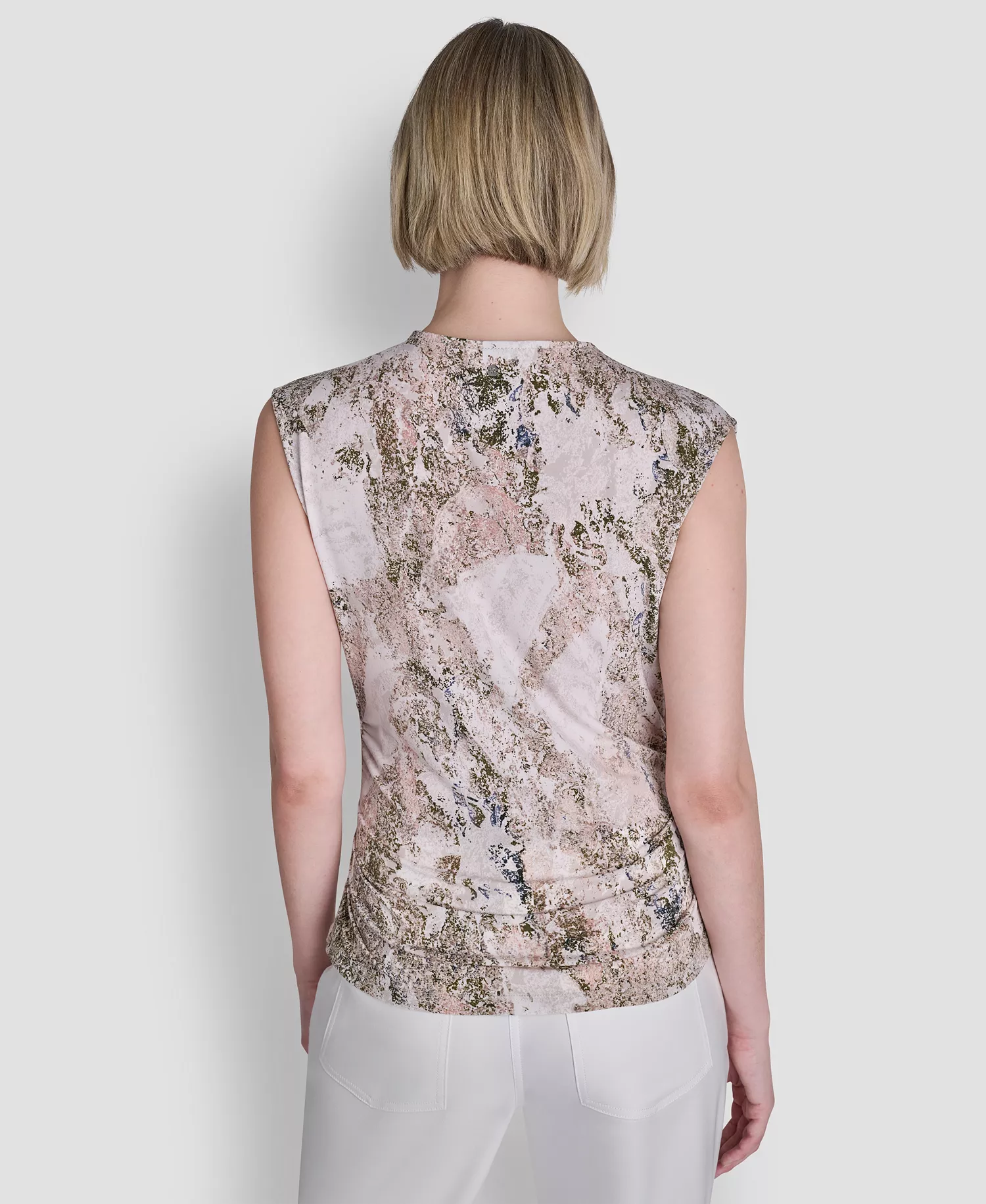 Women's Sleeveless Printed Asymmetrical Neck Knit Top - Coconut/tr - L