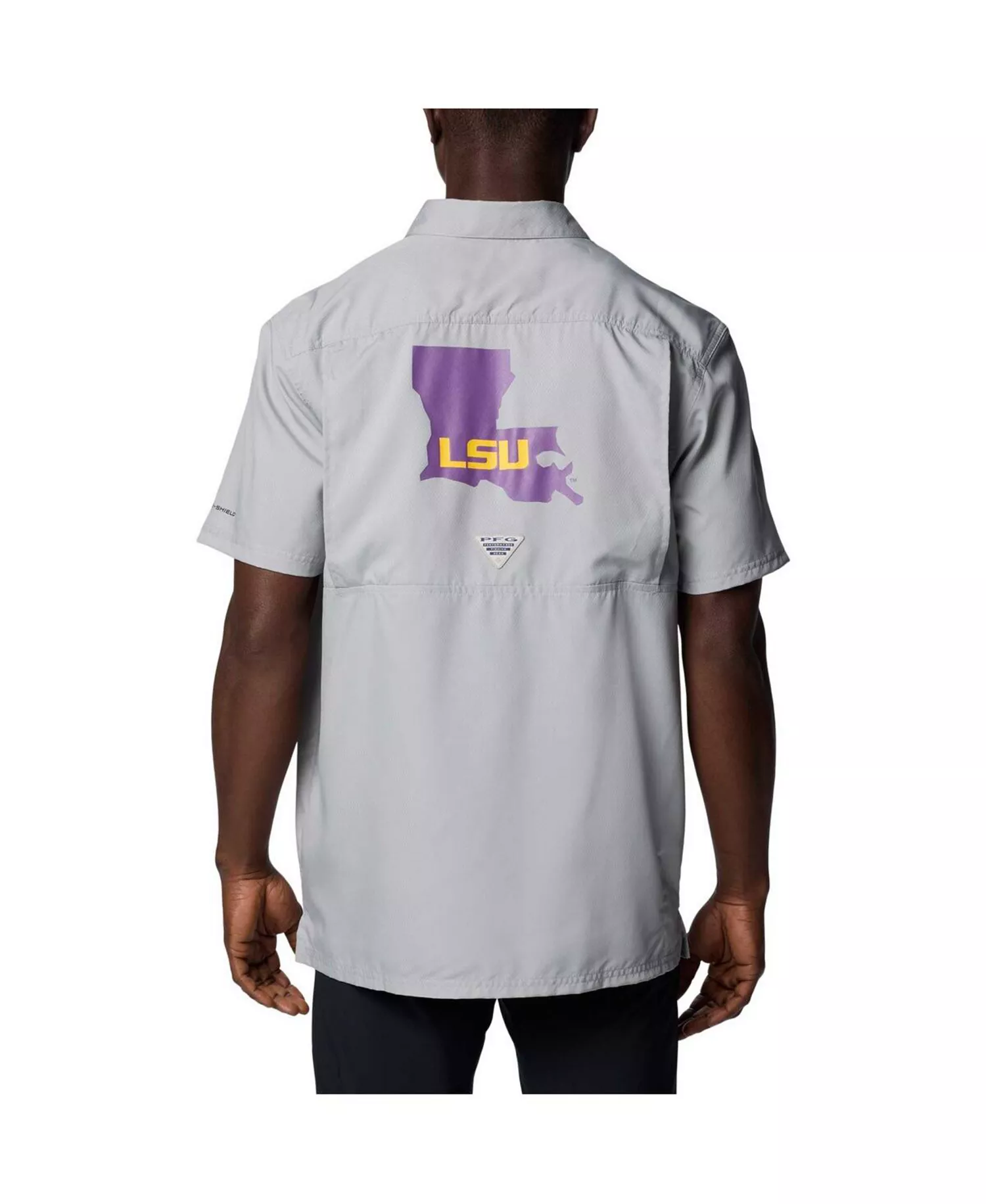 Men's Gray LSU Tigers PFG Slack Tide Omni-Shade Button-Up Camp Shirt - Gray - L