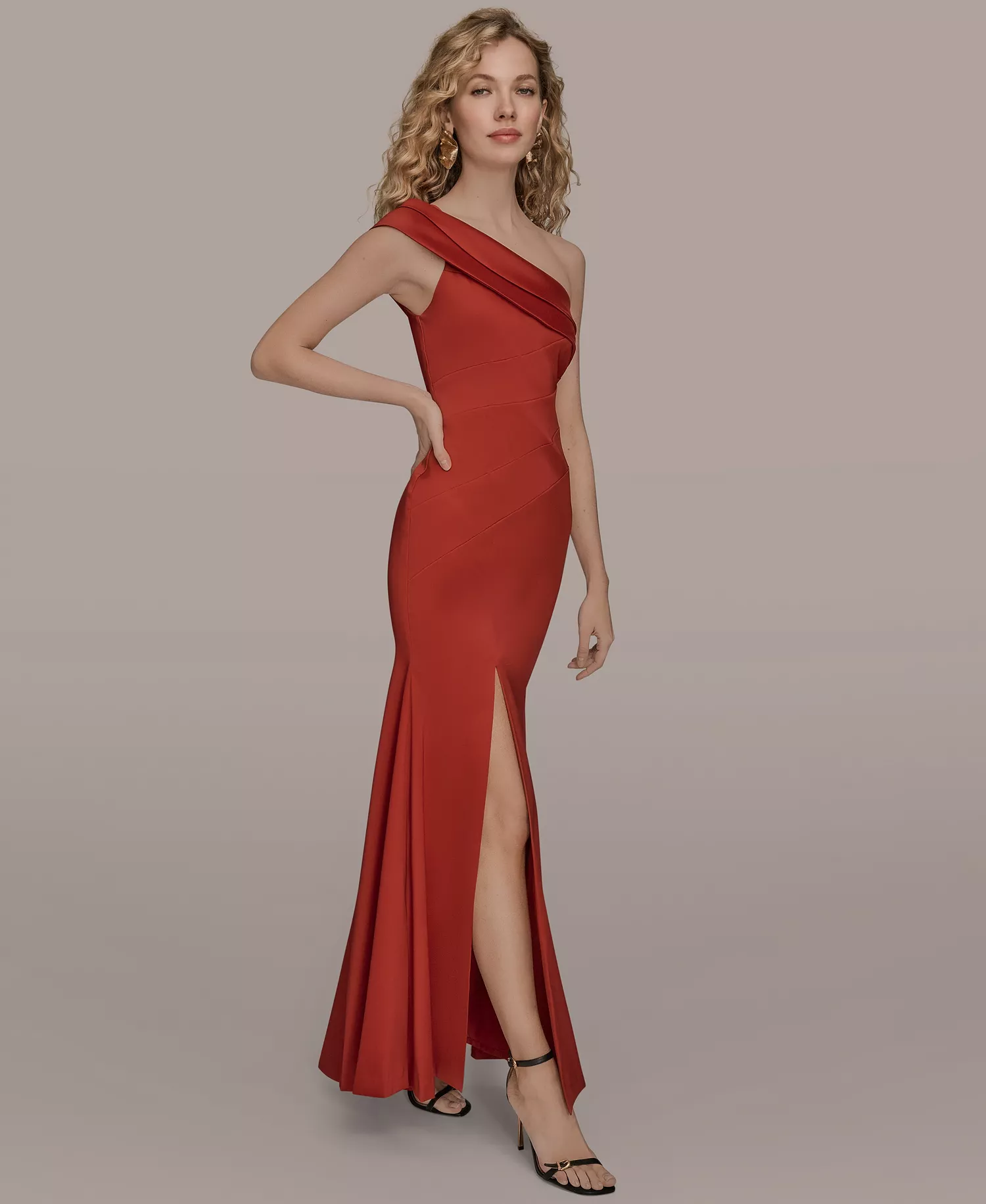 Women's One-Shoulder Ball Gown - Autumn Red - 10