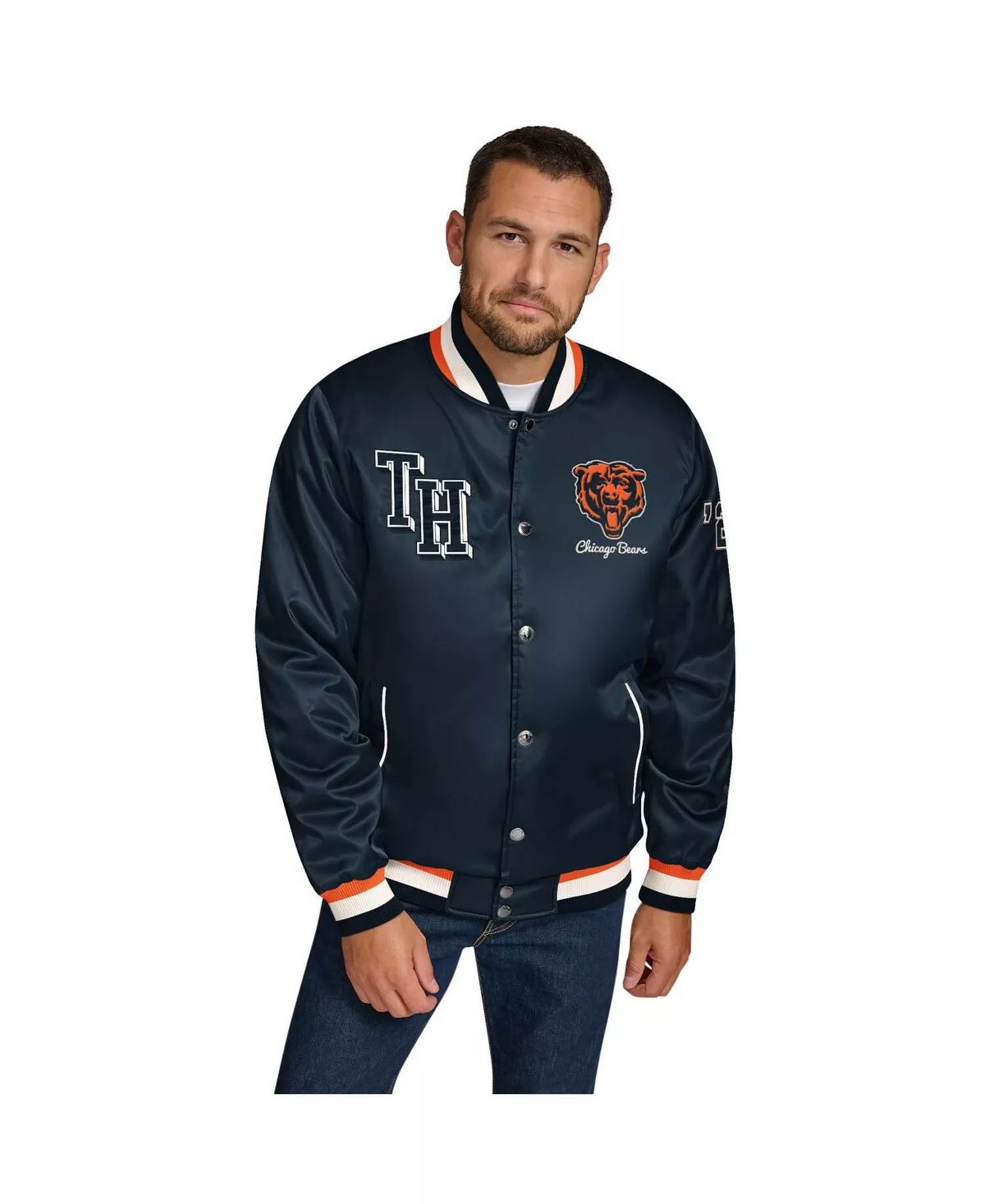 Men's Navy Chicago Bears Dante Full-Snap Satin Jacket - Navy - L