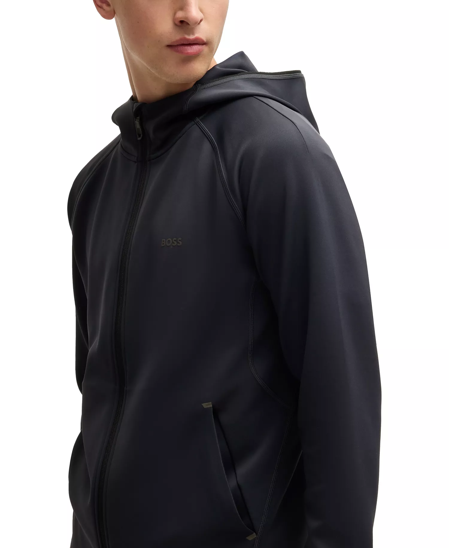 Men's Reflective Branding Zip-Up Hoodie - Dark Blue - S