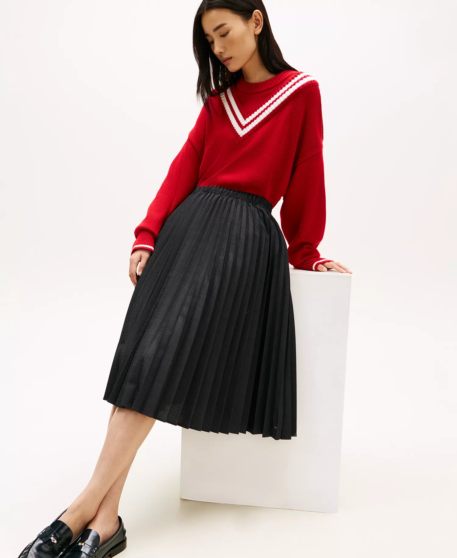 Women's Check Pleated Skirt - Gray - 34