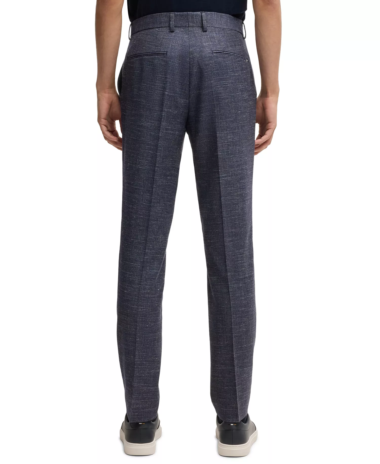 Men's Patterned Wool Blend Slim-Fit Trousers - Dark Blue - 42R