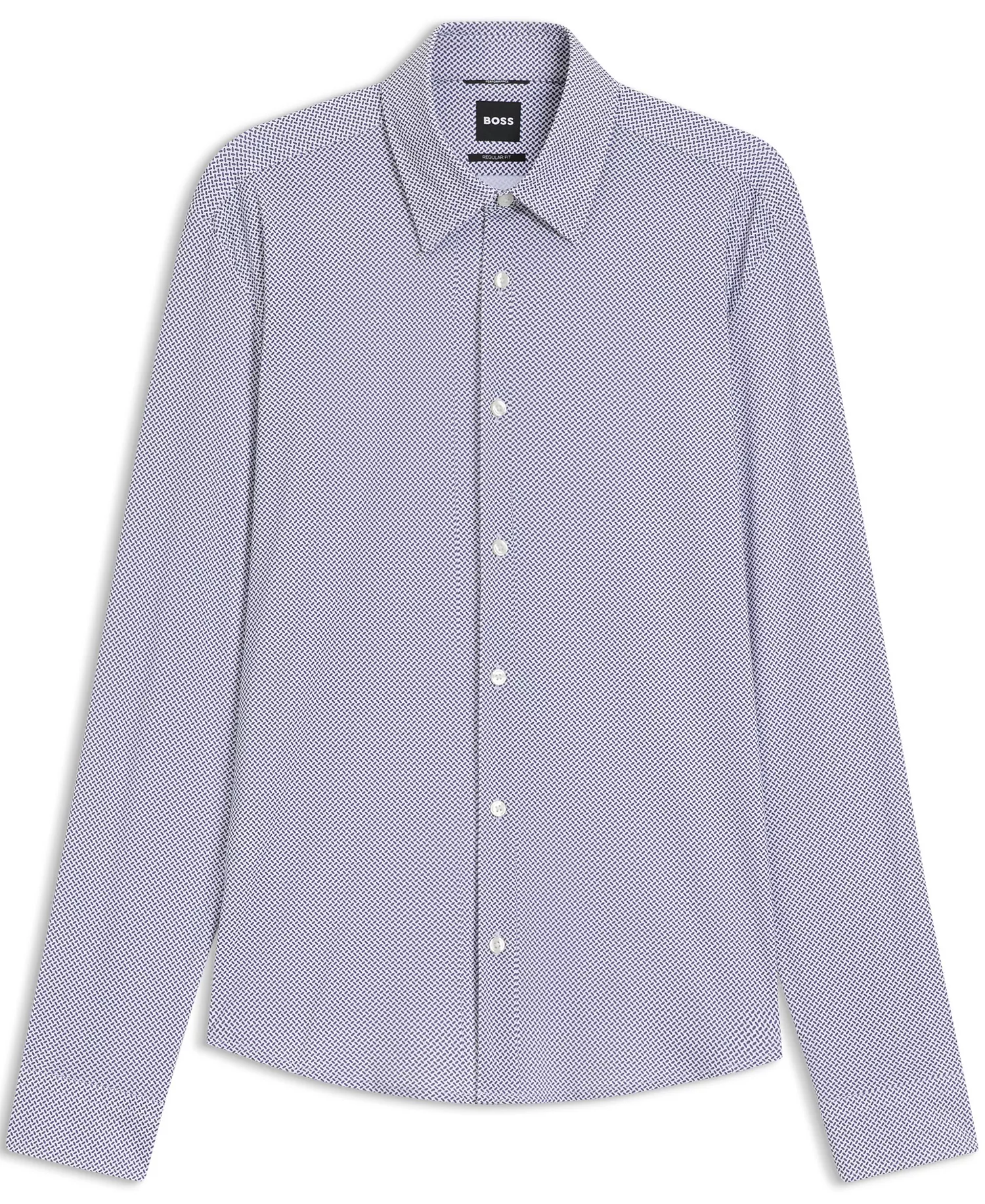 Men's Printed Performance-Stretch Regular-Fit Dress Shirt - White - 2XL