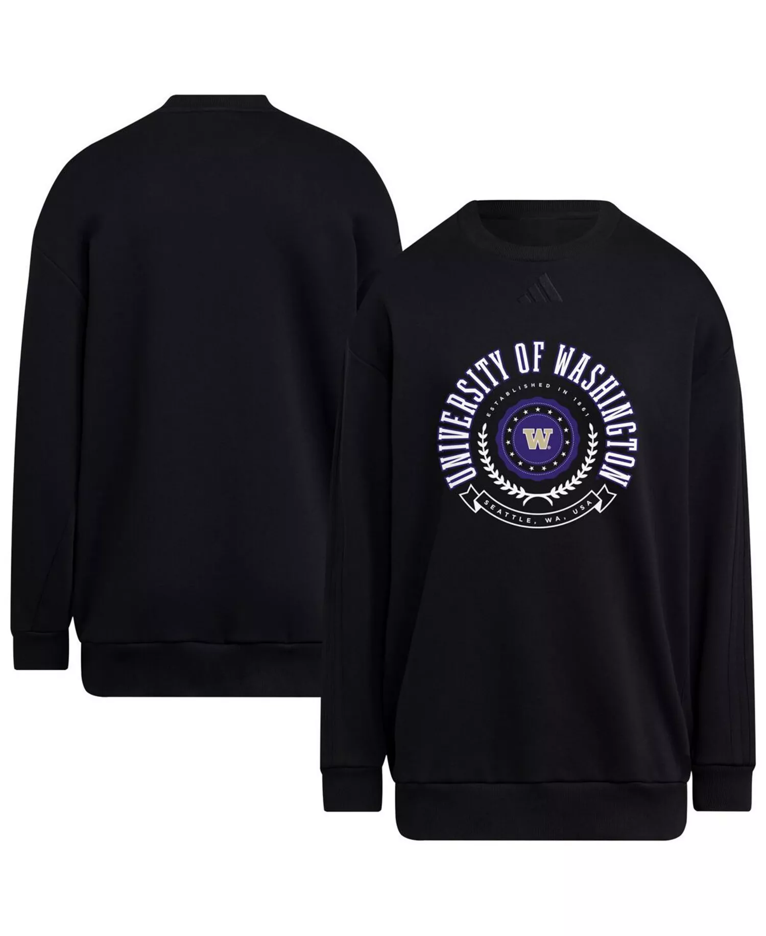 Women's Black Washington Huskies Oversized Crewneck Pullover Sweatshirt - Black - L
