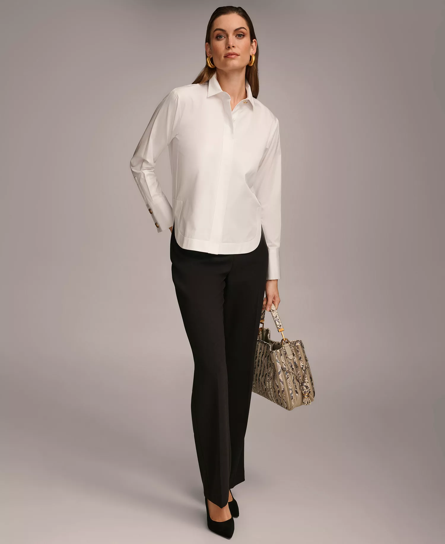Women's Button Front Collared Shirt - White - XL