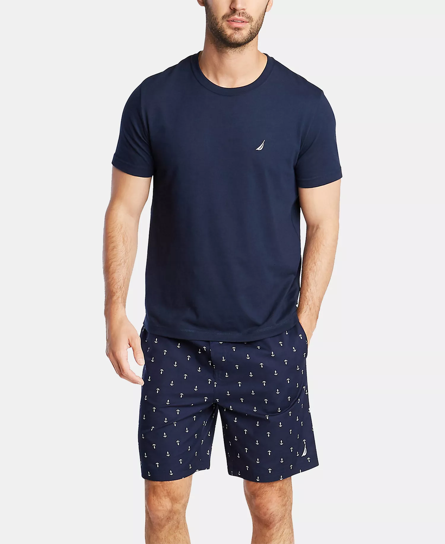 Men's Cotton Anchor-Print Pajama Shorts - Maritime Navy - M
