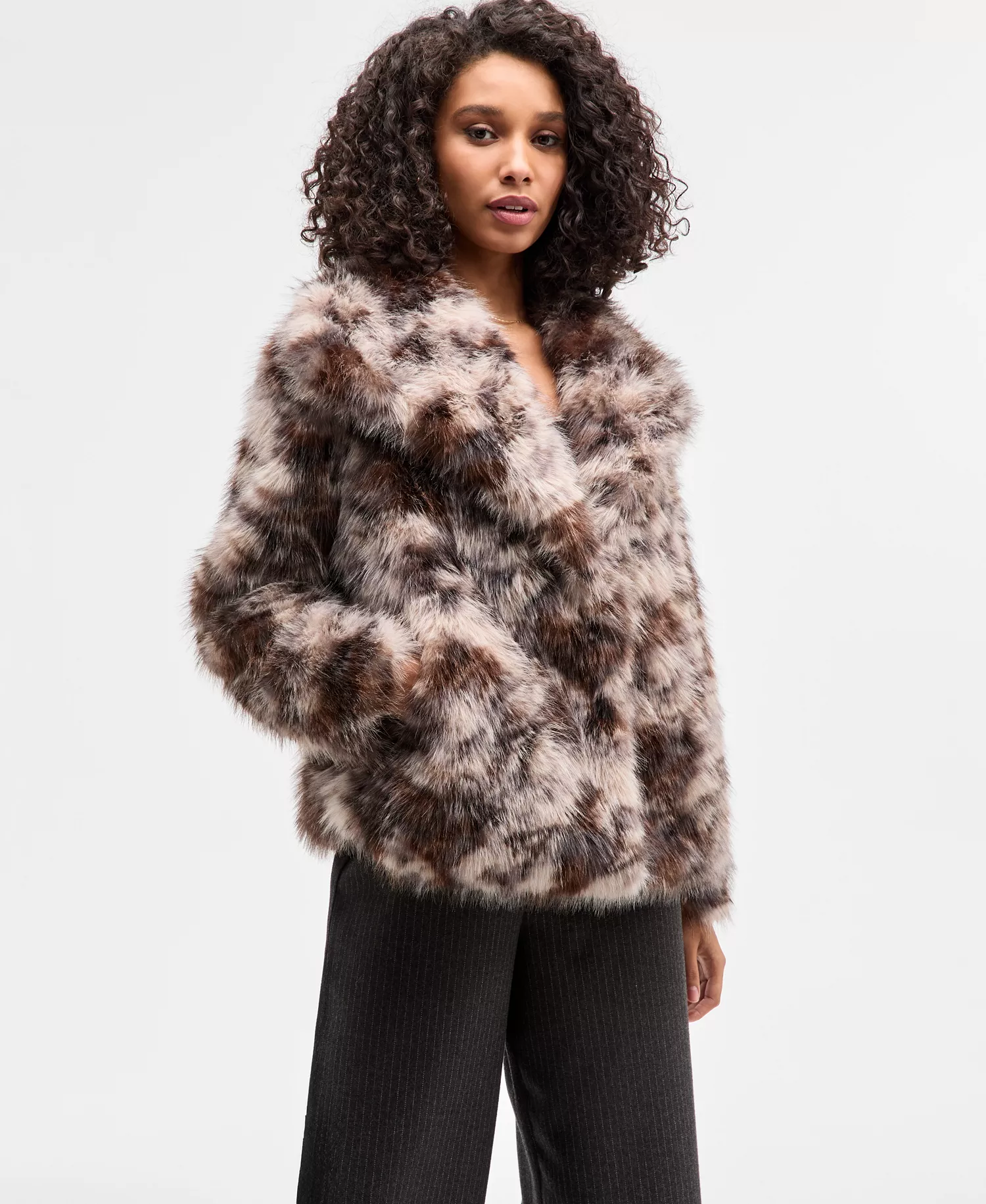 Women's Calico Faux-Fur Jacket, Macy's Exclusive - Black - XXS