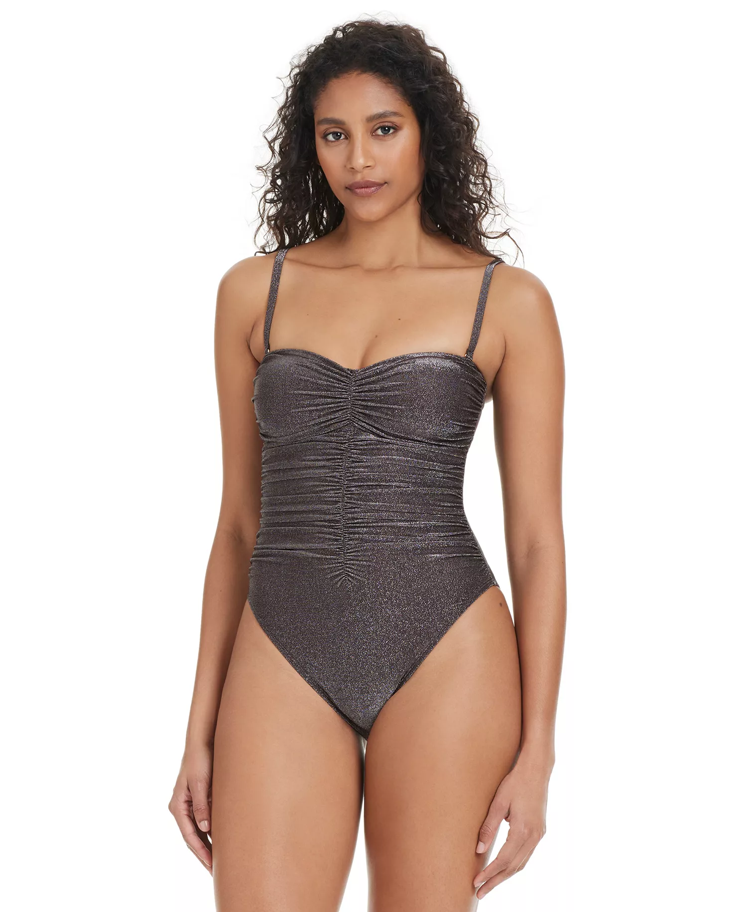 Women's Shimmer Core Bandeau One-Piece Swimsuit, Exclusively at Macy's - Java - XS