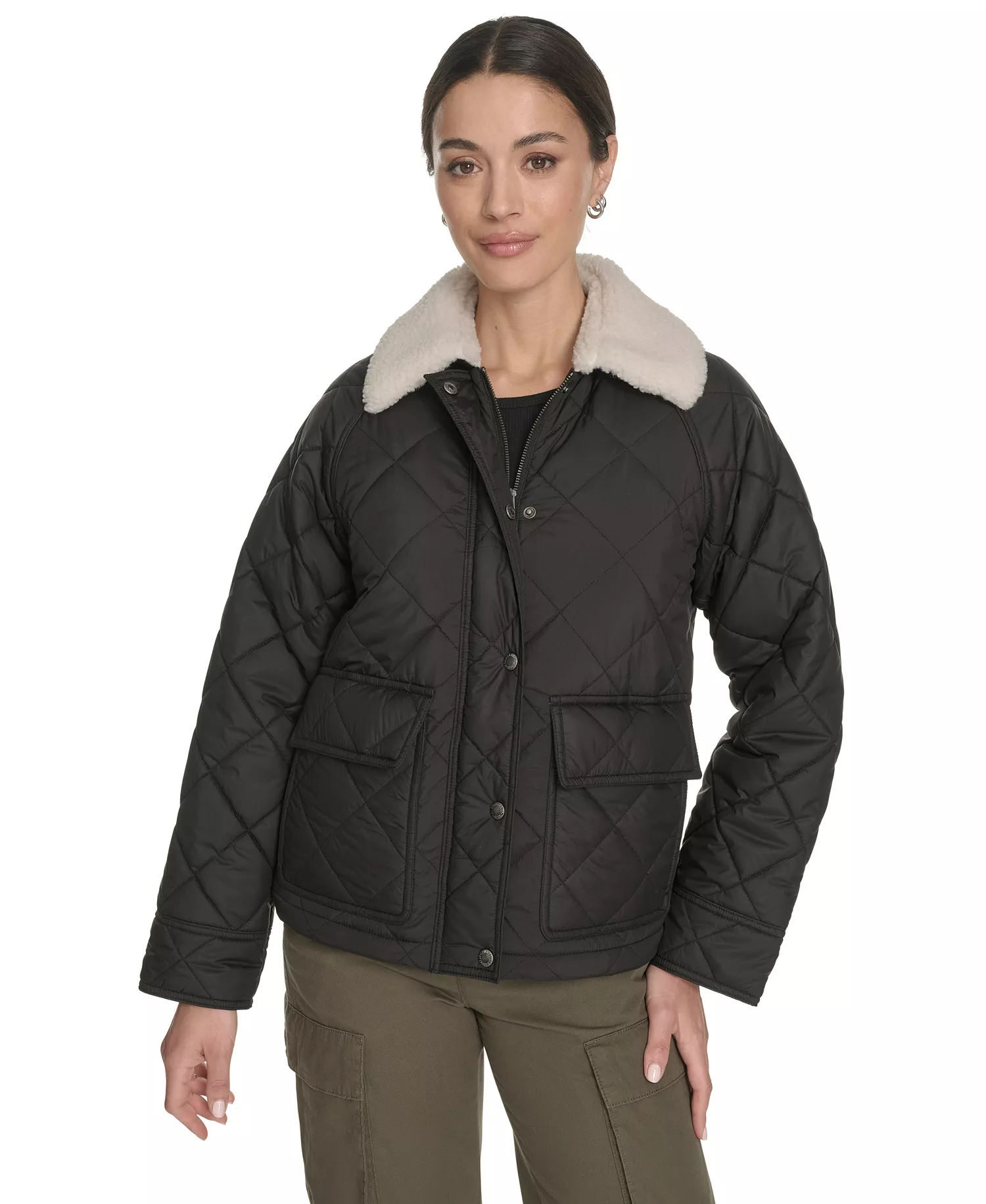 Women's Regular Diamond Quilted Jacket - Black - L
