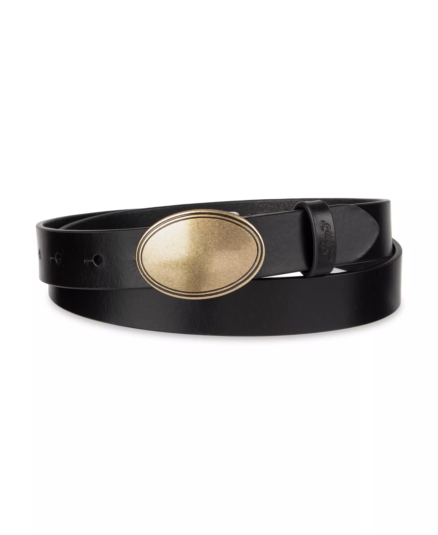 Skinny Plaque Casual Leather Belt - Black - L