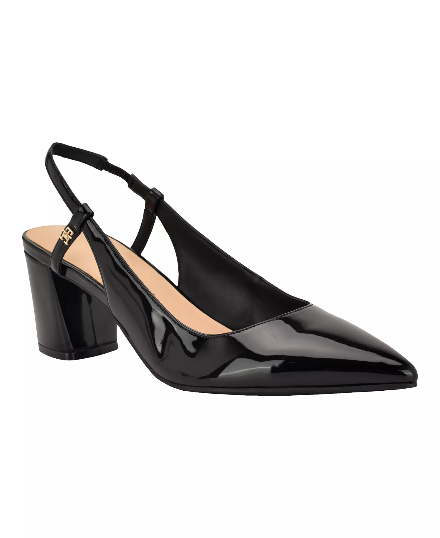 Women's Jezibee Block Heel Slingback Pumps - Black Patent - 10M