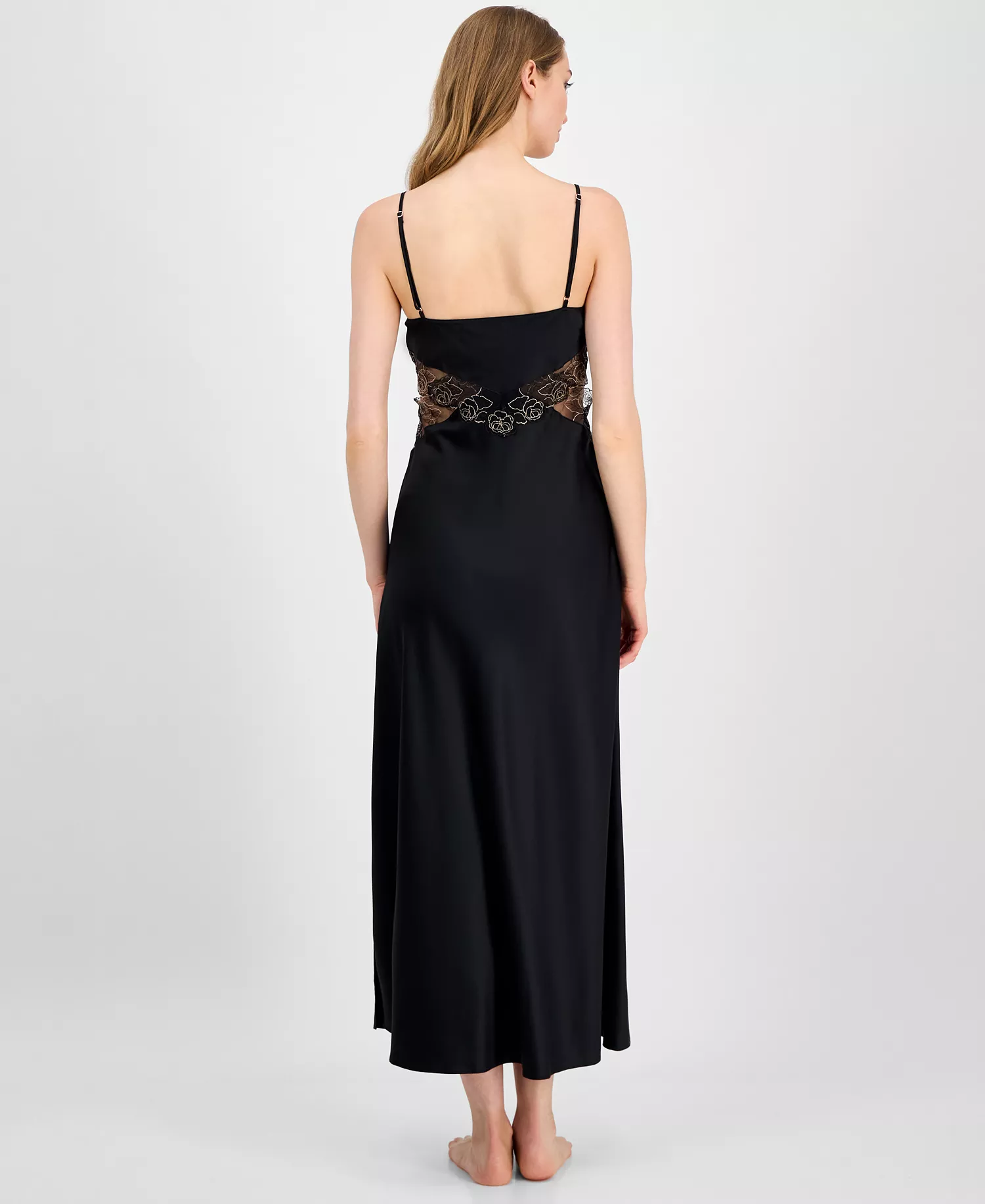 I.N.C International Concepts Women's Lace-Trim Satin Nightgown, Macy's Exclusive - Black - M