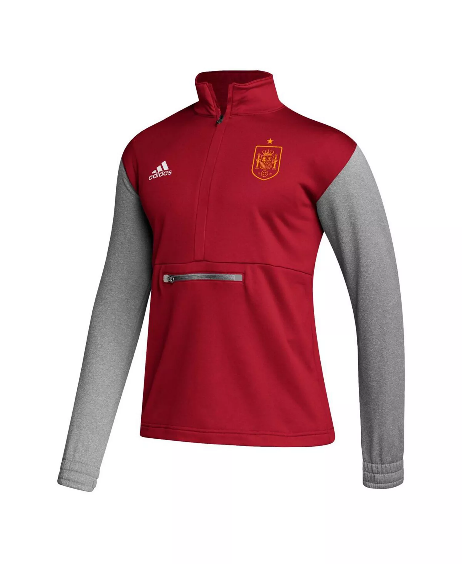 Men's Red Spain National Team Crest Long Sleeve Half-Zip Top - Red, Gray - 2XL