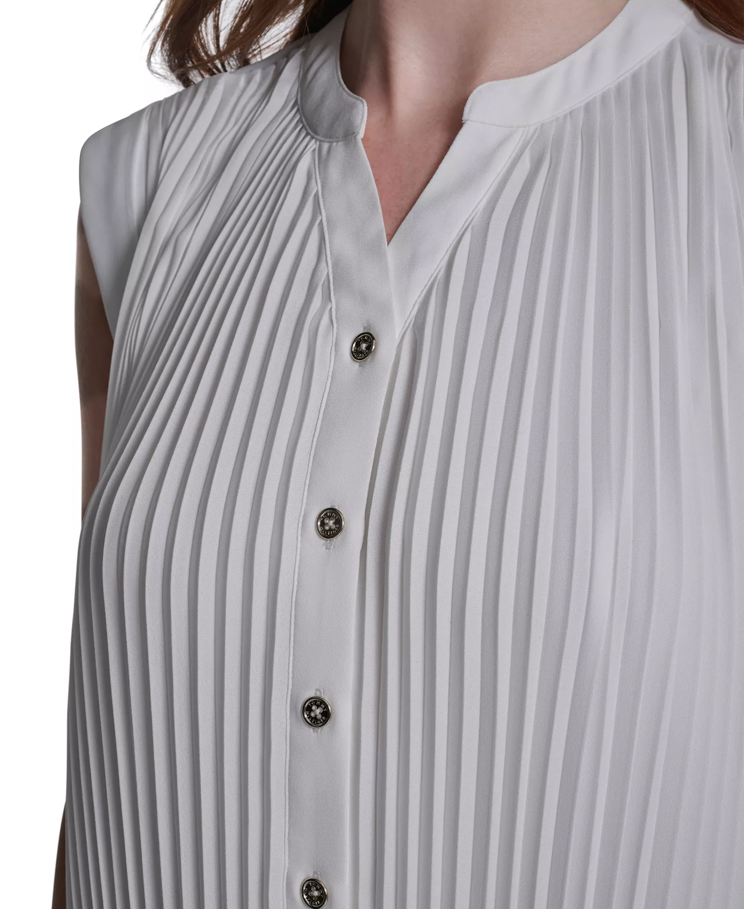Women's V-Neck Pleated Blouse - Ivory - L
