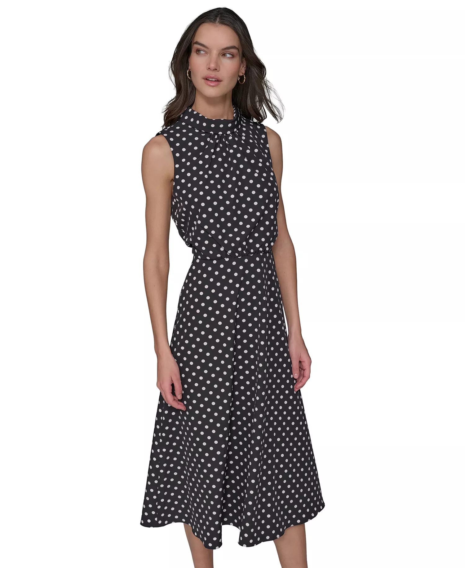 Women's Printed Mock-Neck Midi Dress - Charcoal - 10