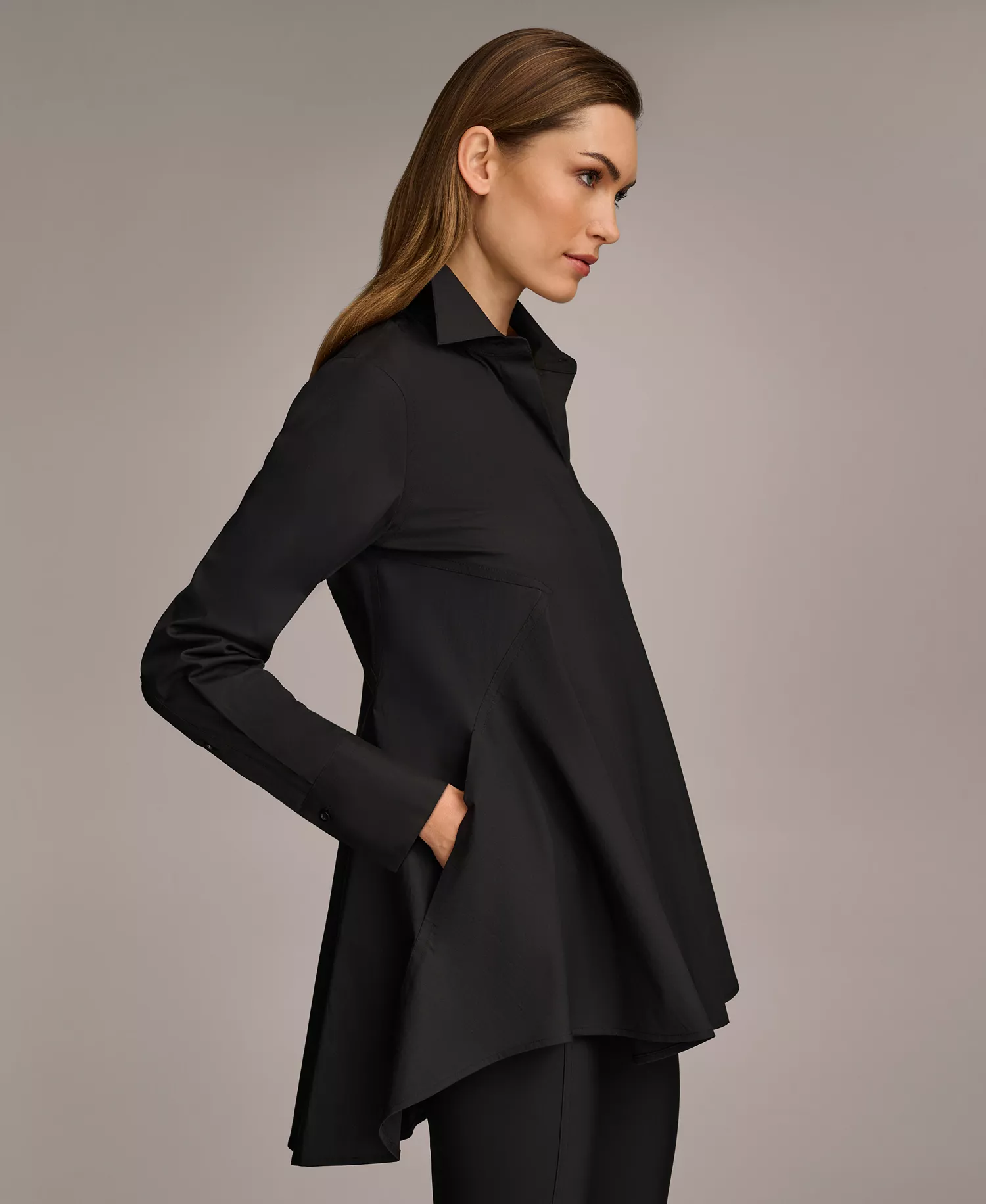 Women's A-Line Button Down Poplin Tunic - Black - L