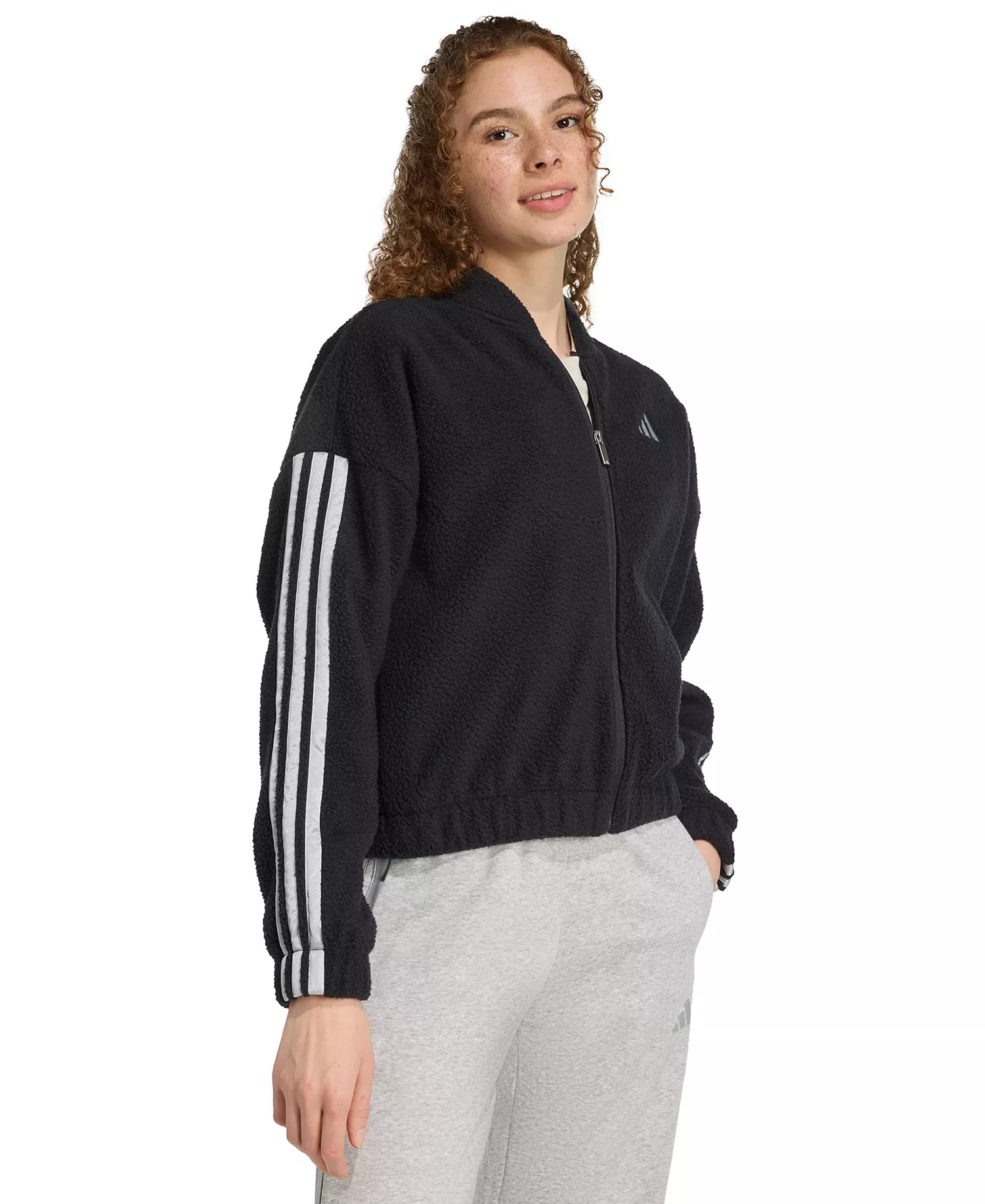Women's Full Zip Loose Fit Jacket - Black/Silver Met - 2XL